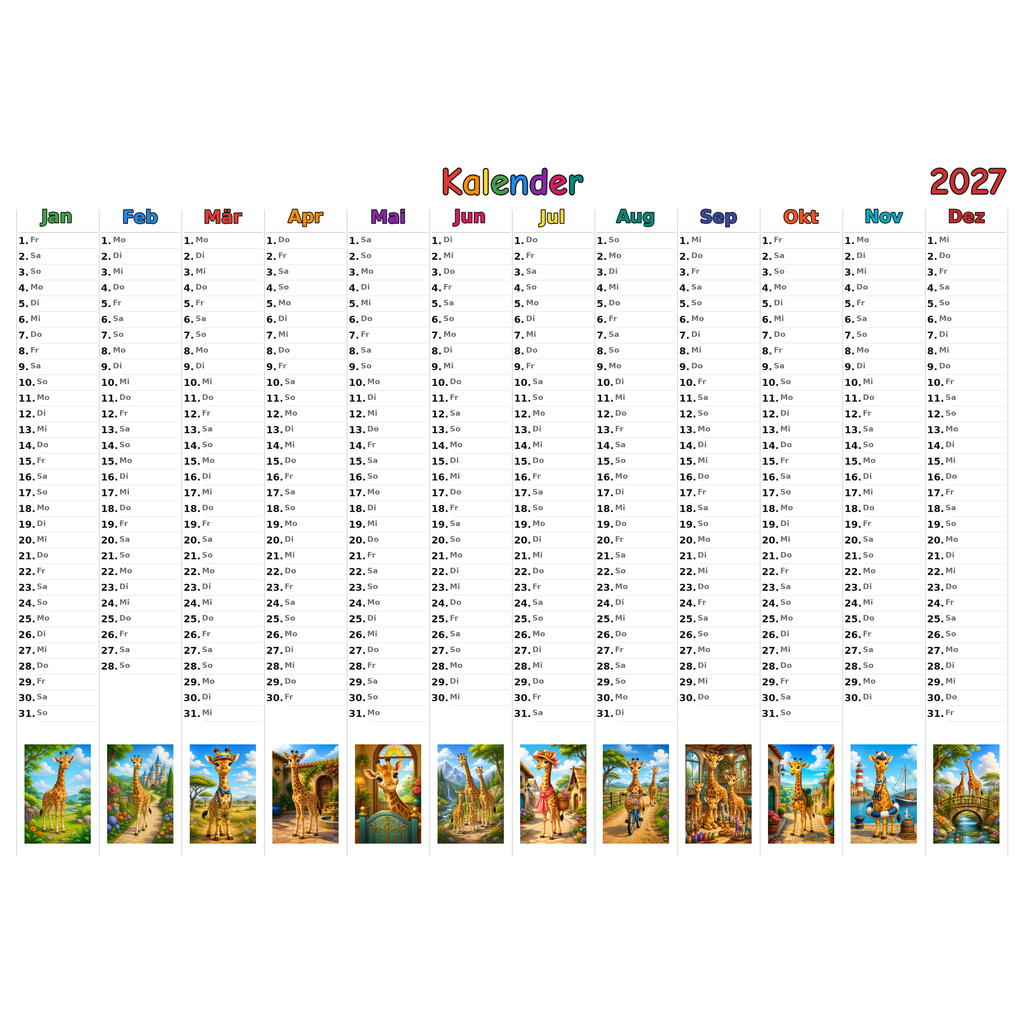 giraffes_low Kalender 2027 ausgemalt