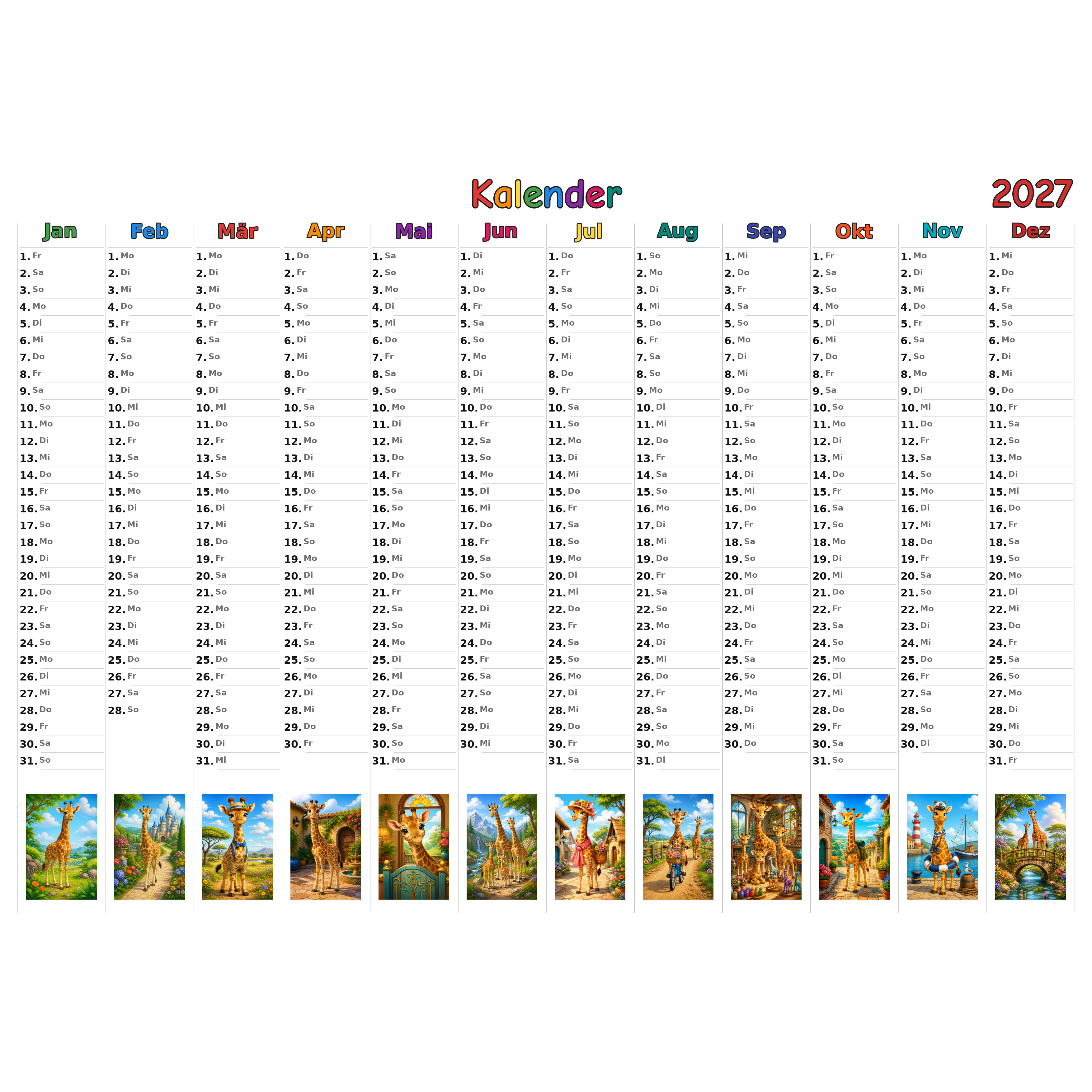 giraffes_low Kalender 2027 ausgemalt