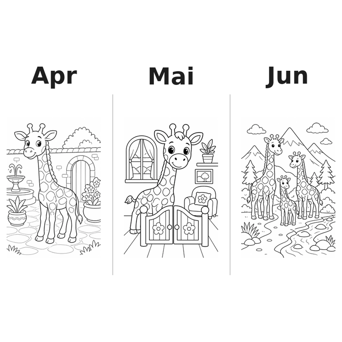 giraffes_low Kalender 2027 Motive Ausmalen 2