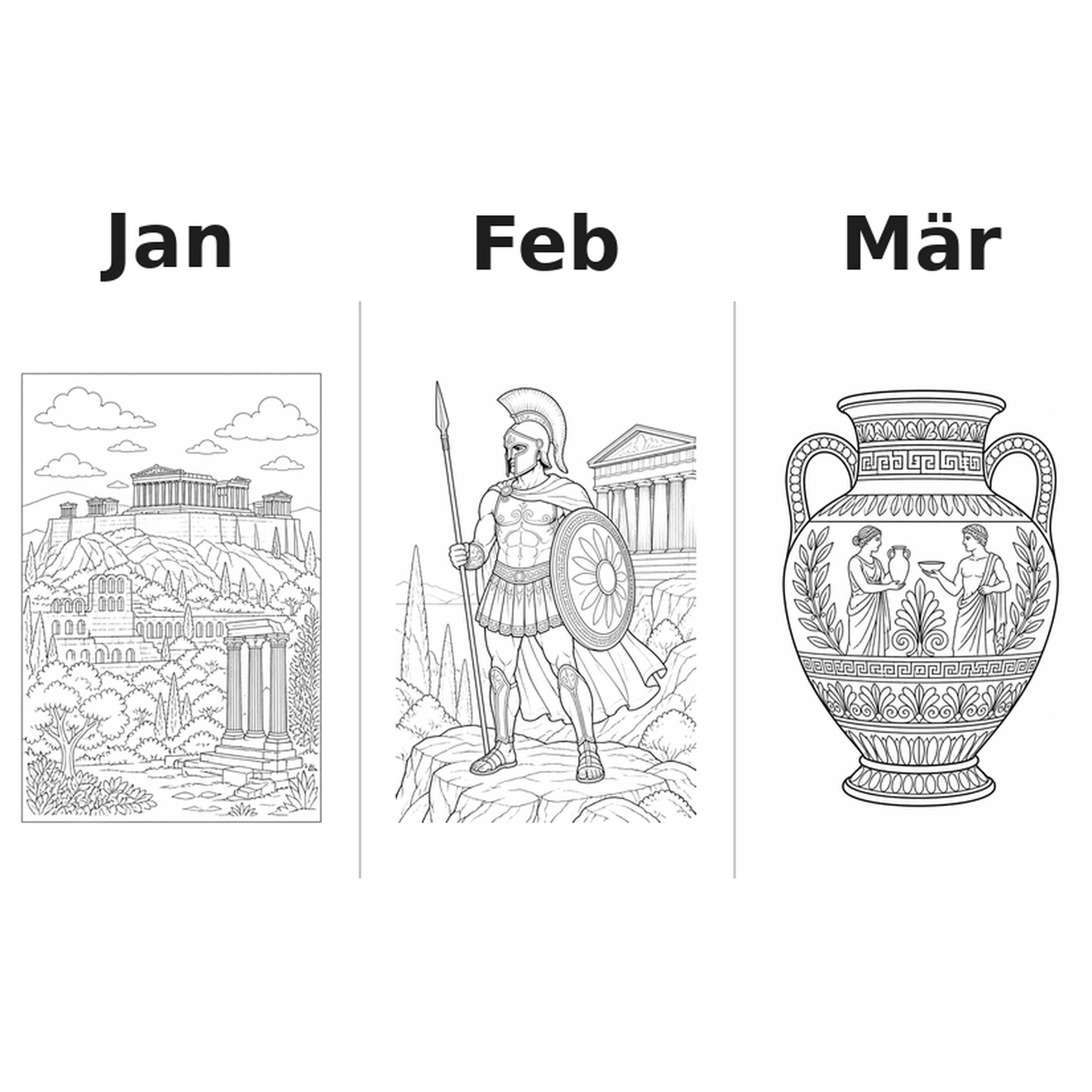 greece Kalender 2027 Motive Ausmalen 1