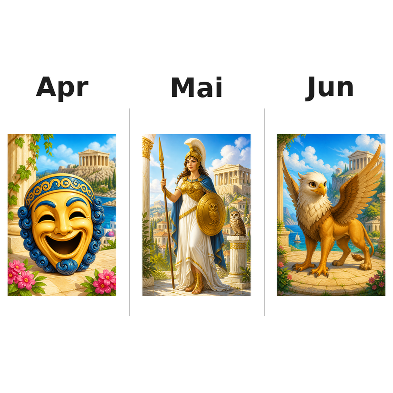 greece Kalender 2027 Motive ausgemalt 2