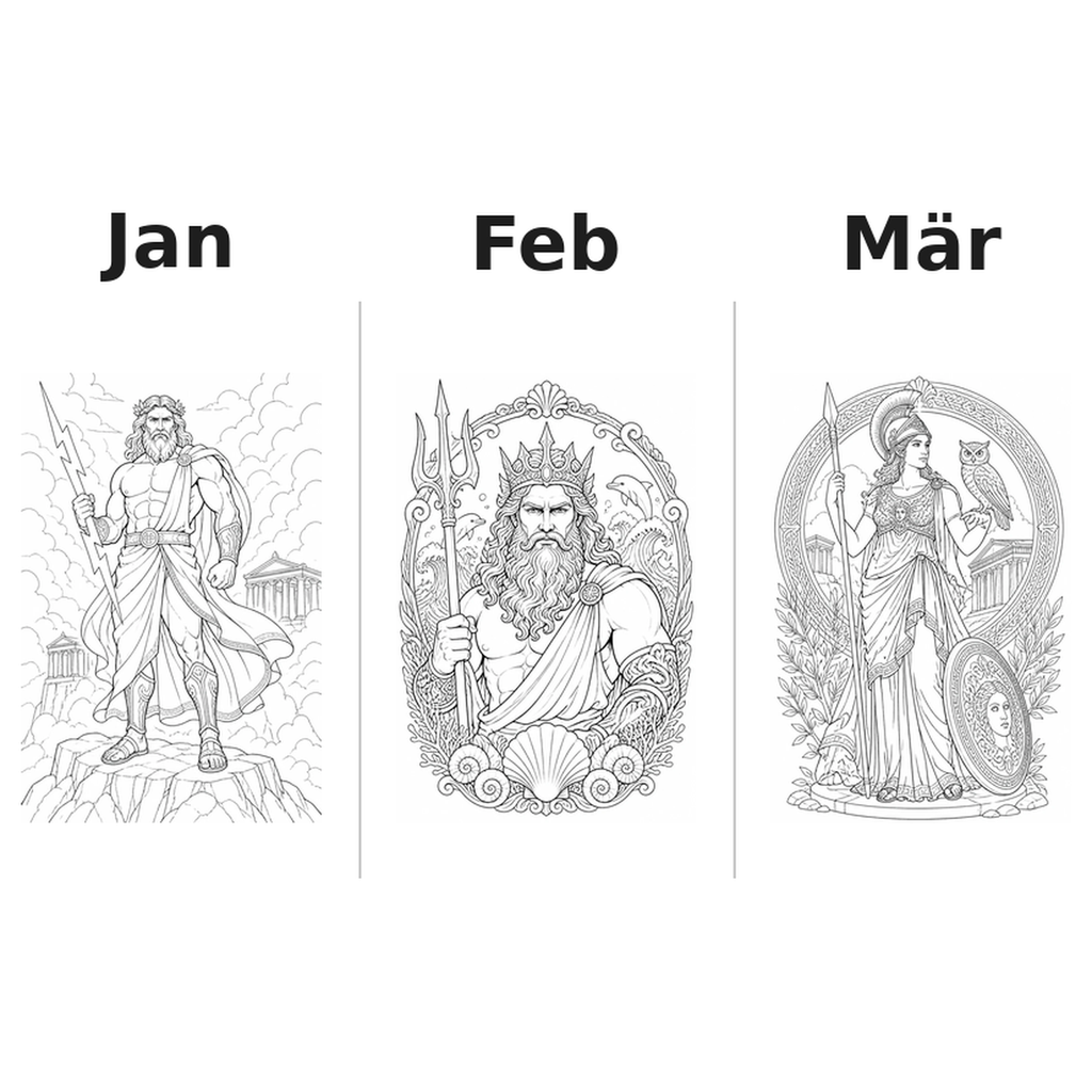 greekgods Kalender 2027 Motive Ausmalen 1