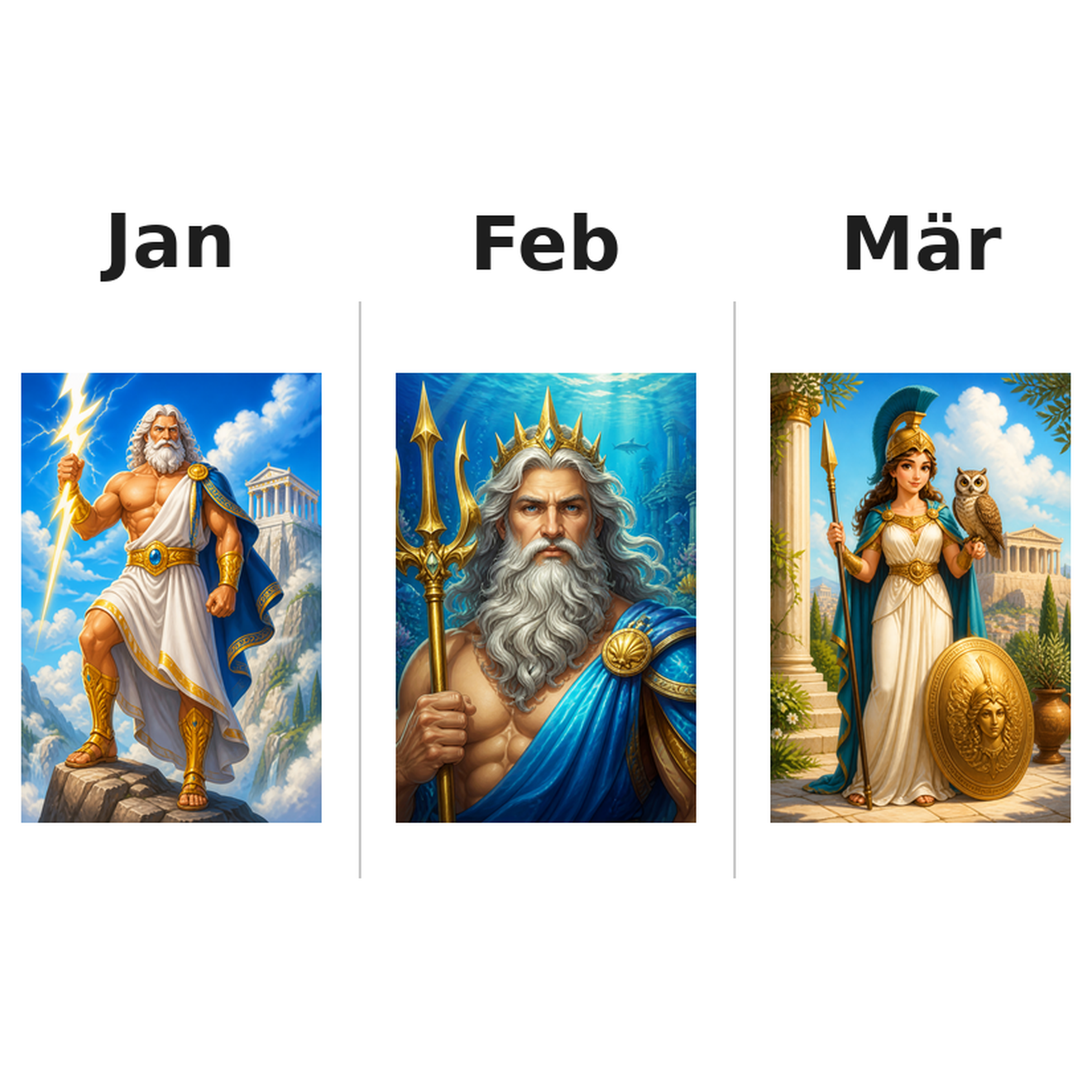 greekgods Kalender 2027 Motive ausgemalt 1