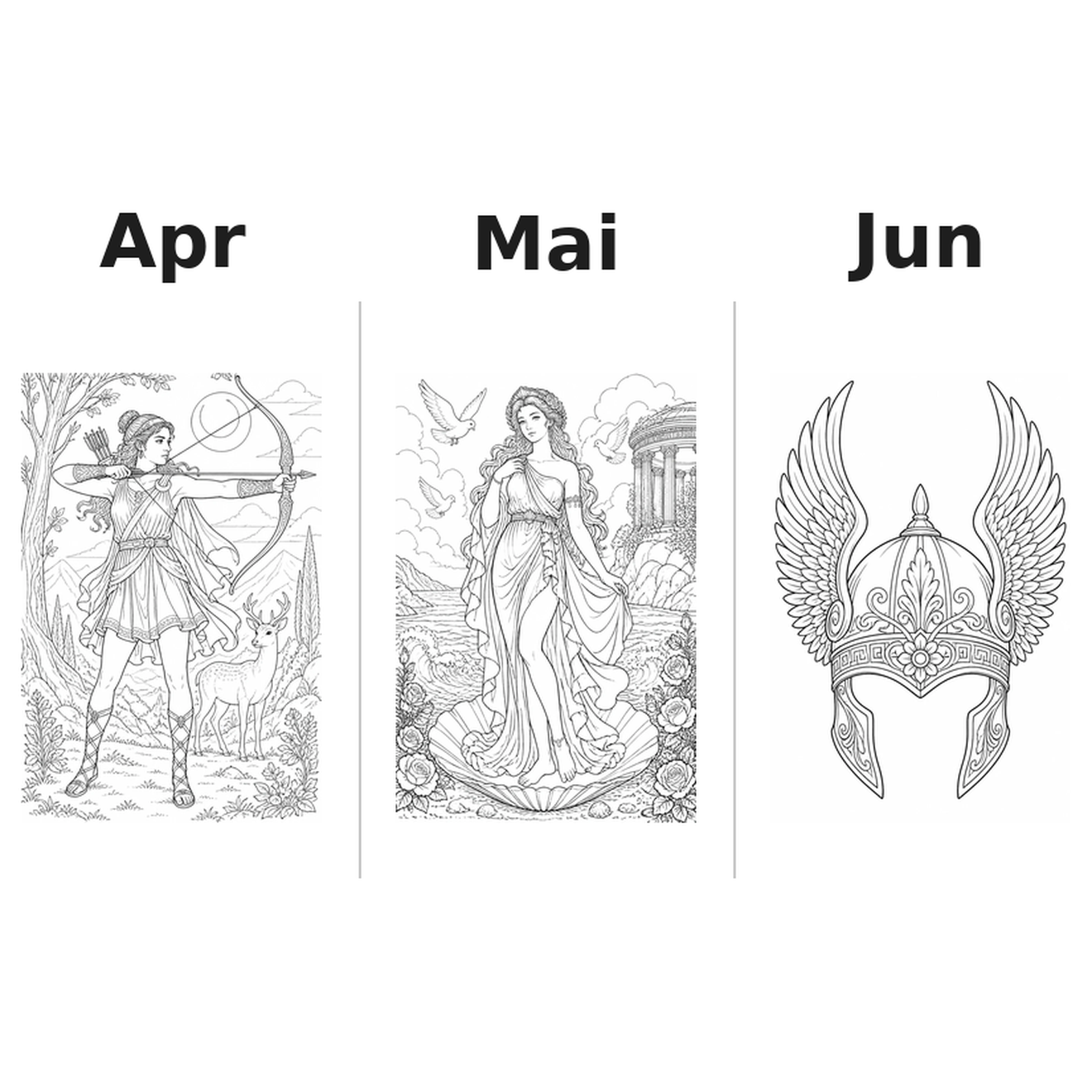 greekgods Kalender 2027 Motive Ausmalen 2