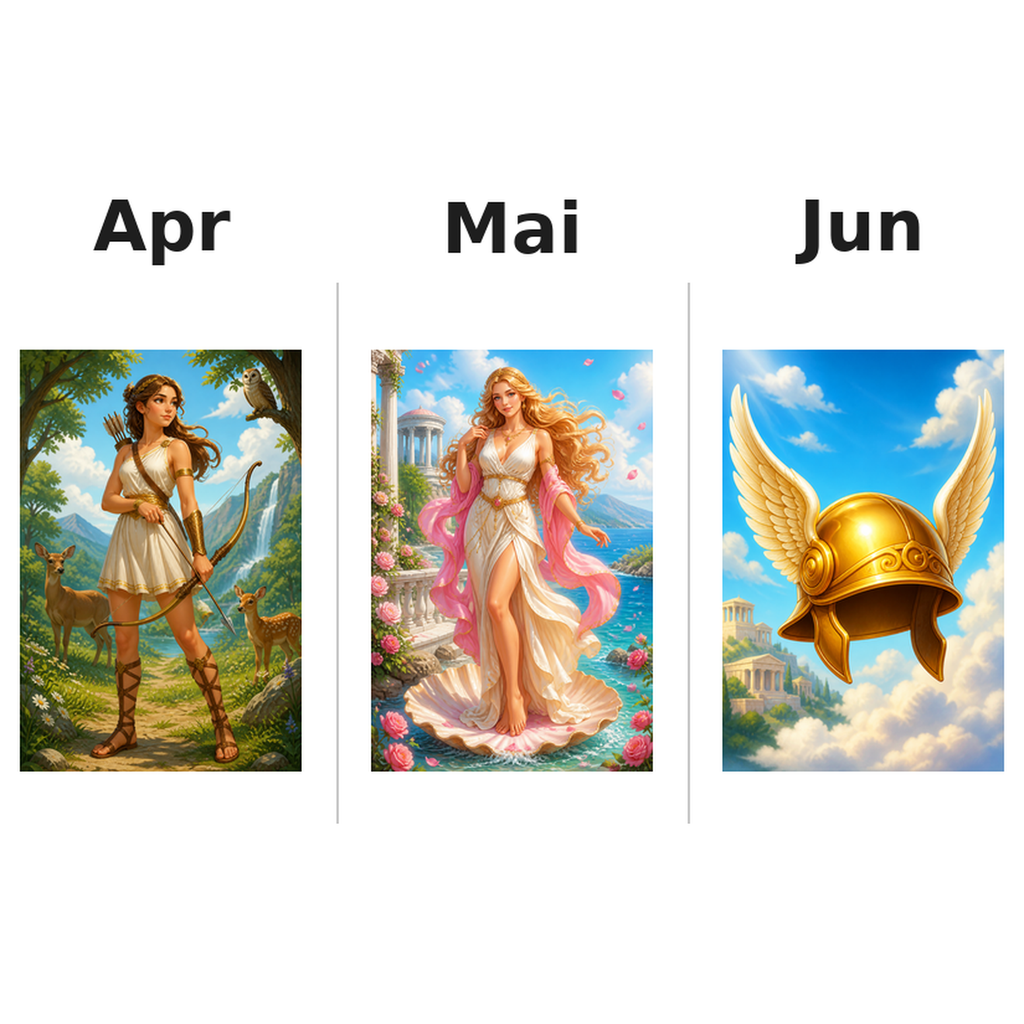 greekgods Kalender 2027 Motive ausgemalt 2