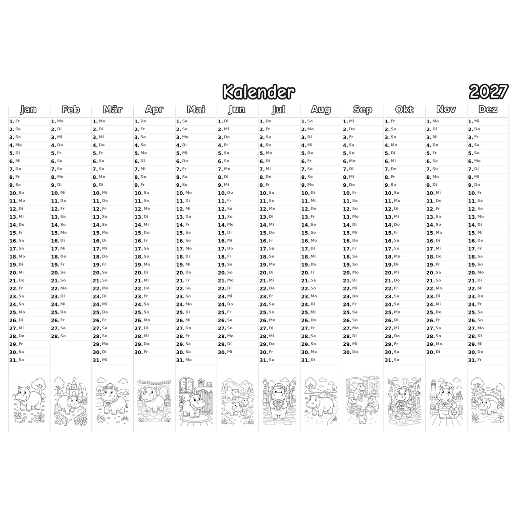 hippopotamuses_low Kalender 2027 Ausmalen