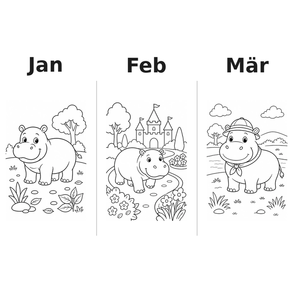 hippopotamuses_low Kalender 2027 Motive Ausmalen 1