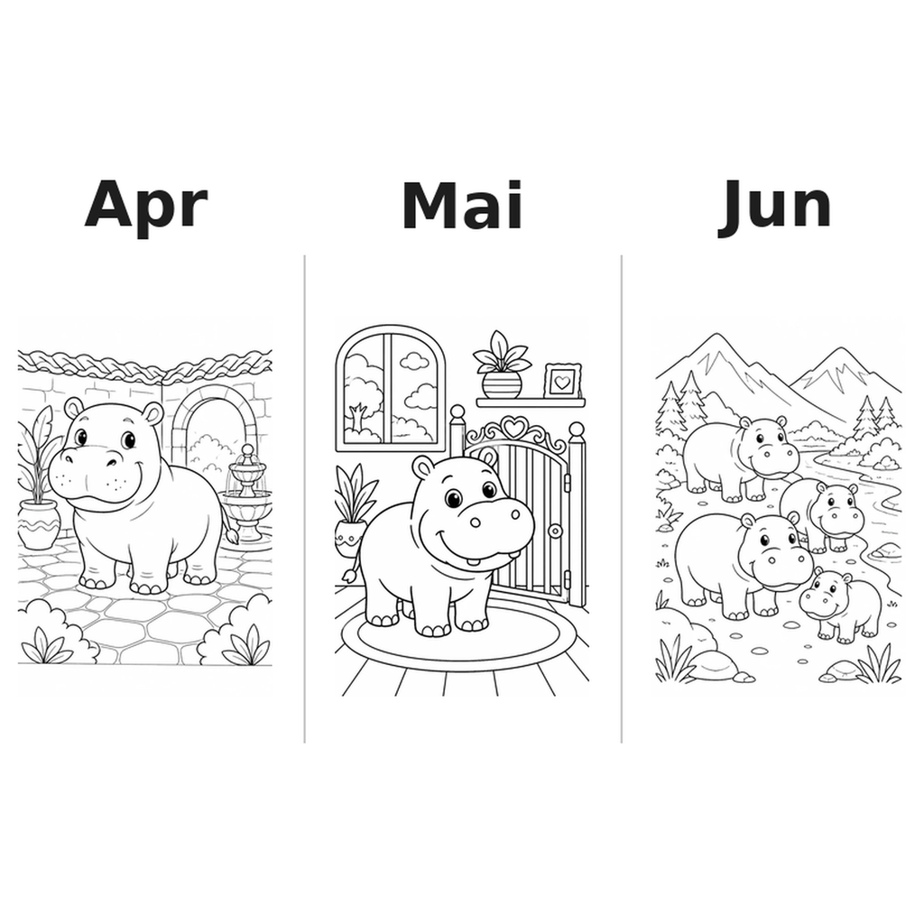 hippopotamuses_low Kalender 2027 Motive Ausmalen 2