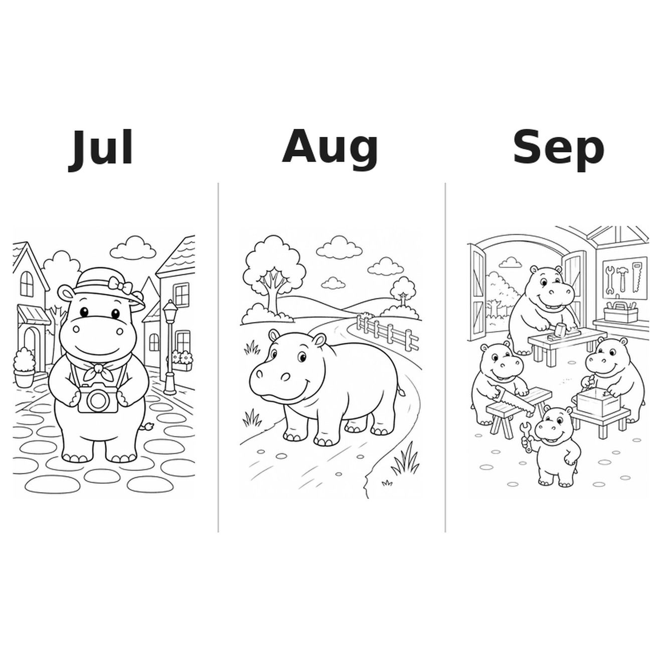 hippopotamuses_low Kalender 2027 Motive Ausmalen 3