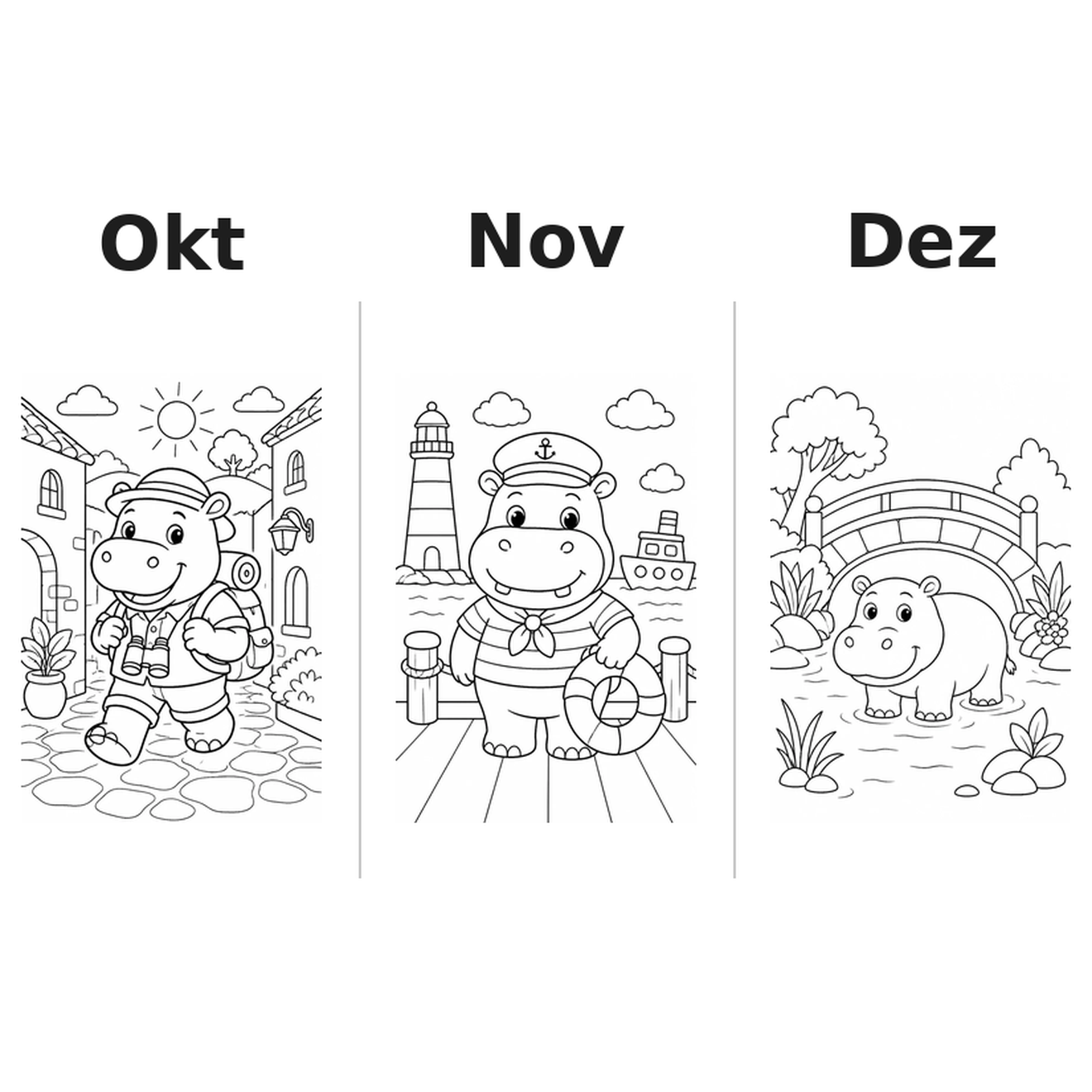 hippopotamuses_low Kalender 2027 Motive Ausmalen 4