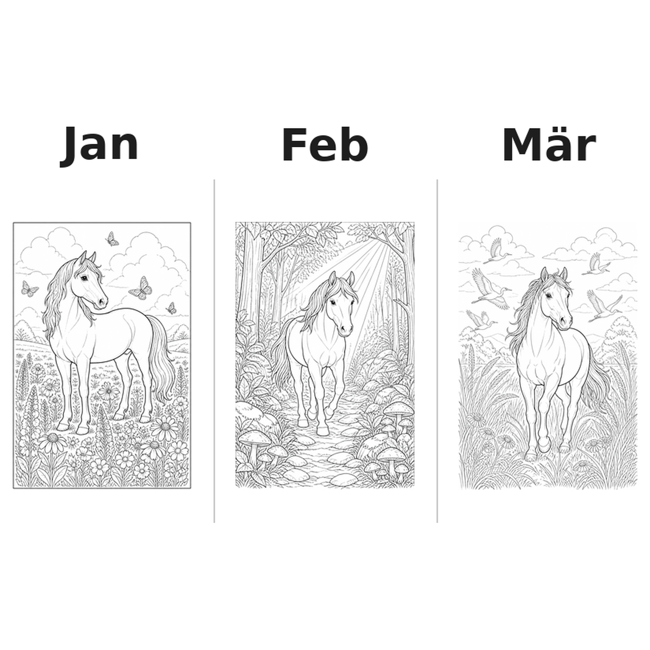 horses Kalender 2027 Motive Ausmalen 1