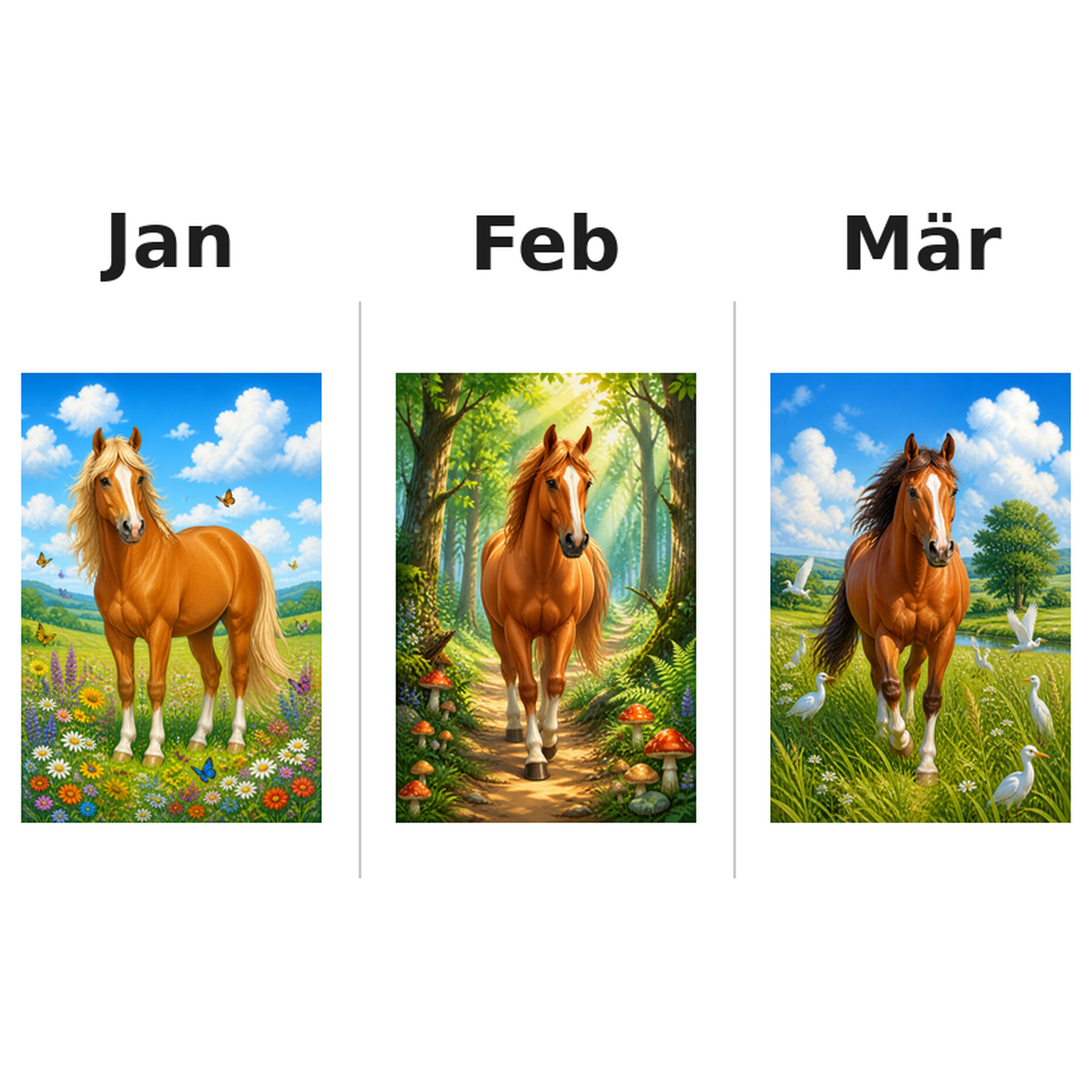 horses Kalender 2027 Motive ausgemalt 1