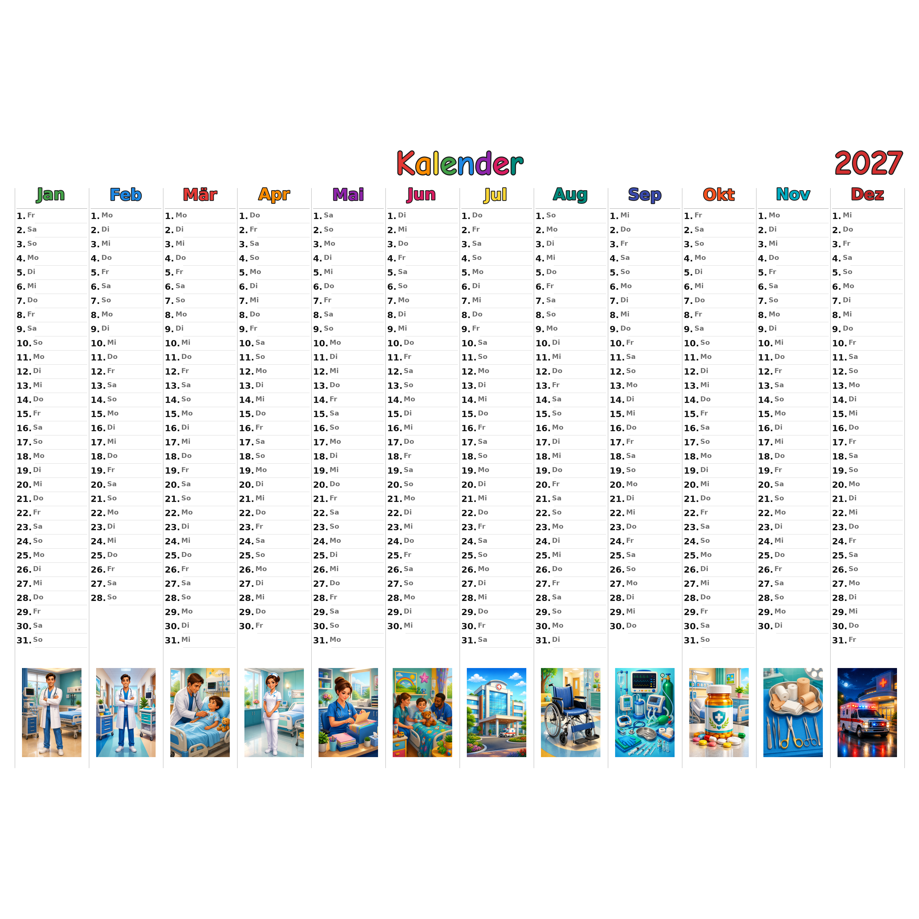 hospital Kalender 2027 ausgemalt