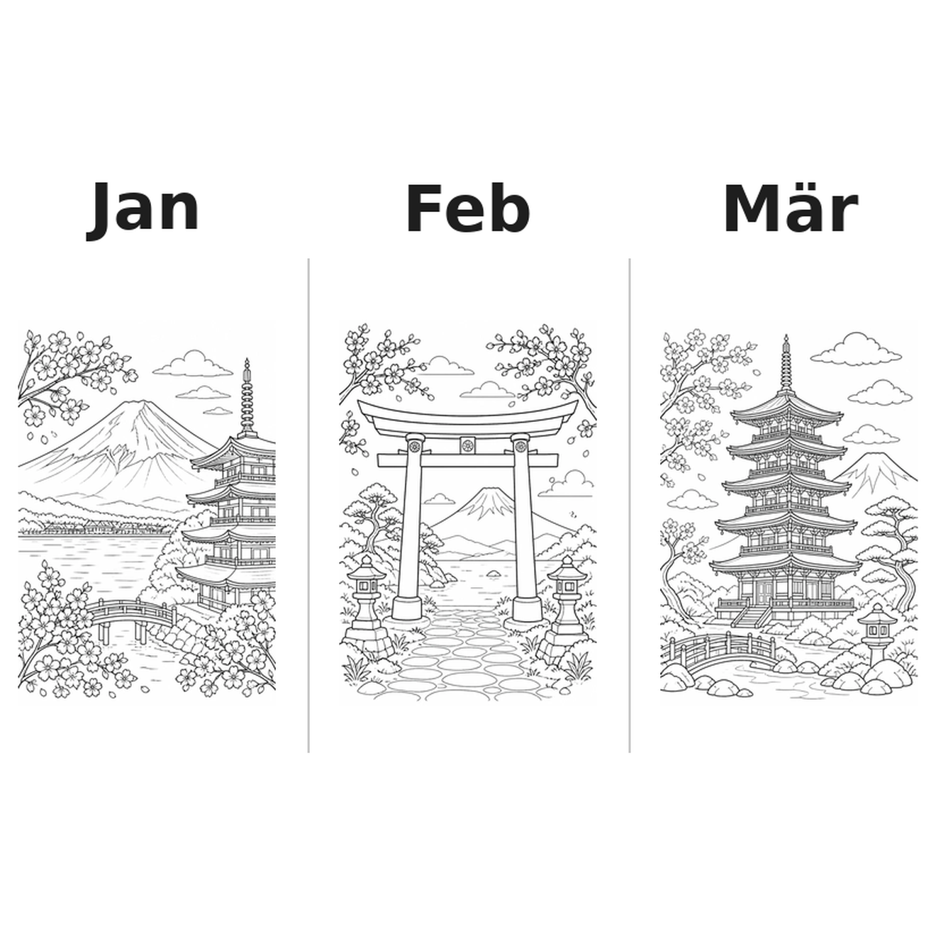 japan Kalender 2027 Motive Ausmalen 1