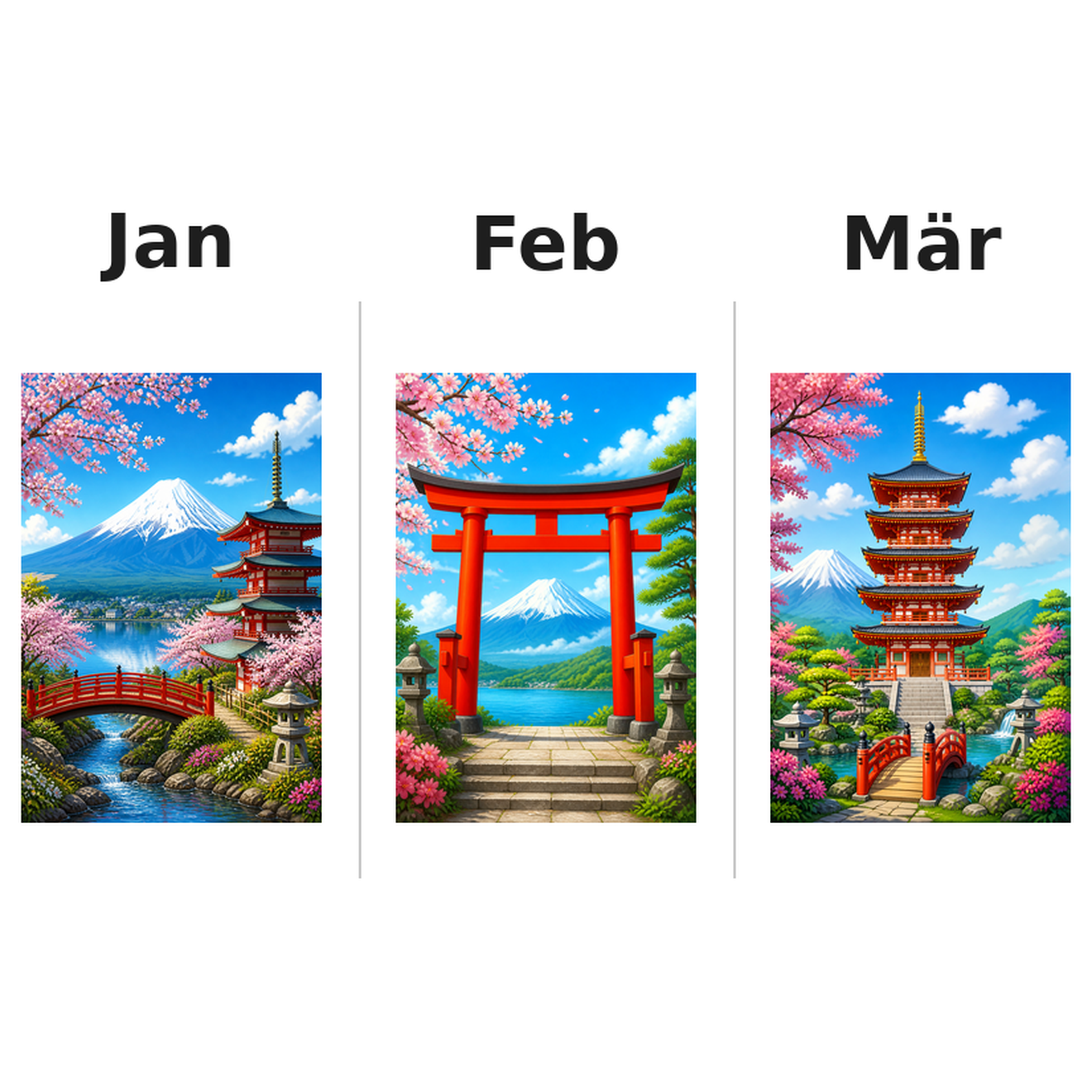 japan Kalender 2027 Motive ausgemalt 1