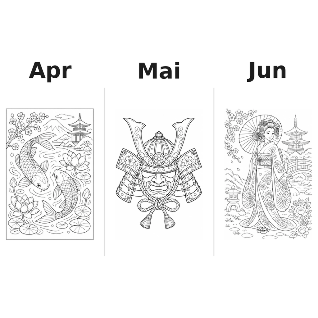 japan Kalender 2027 Motive Ausmalen 2