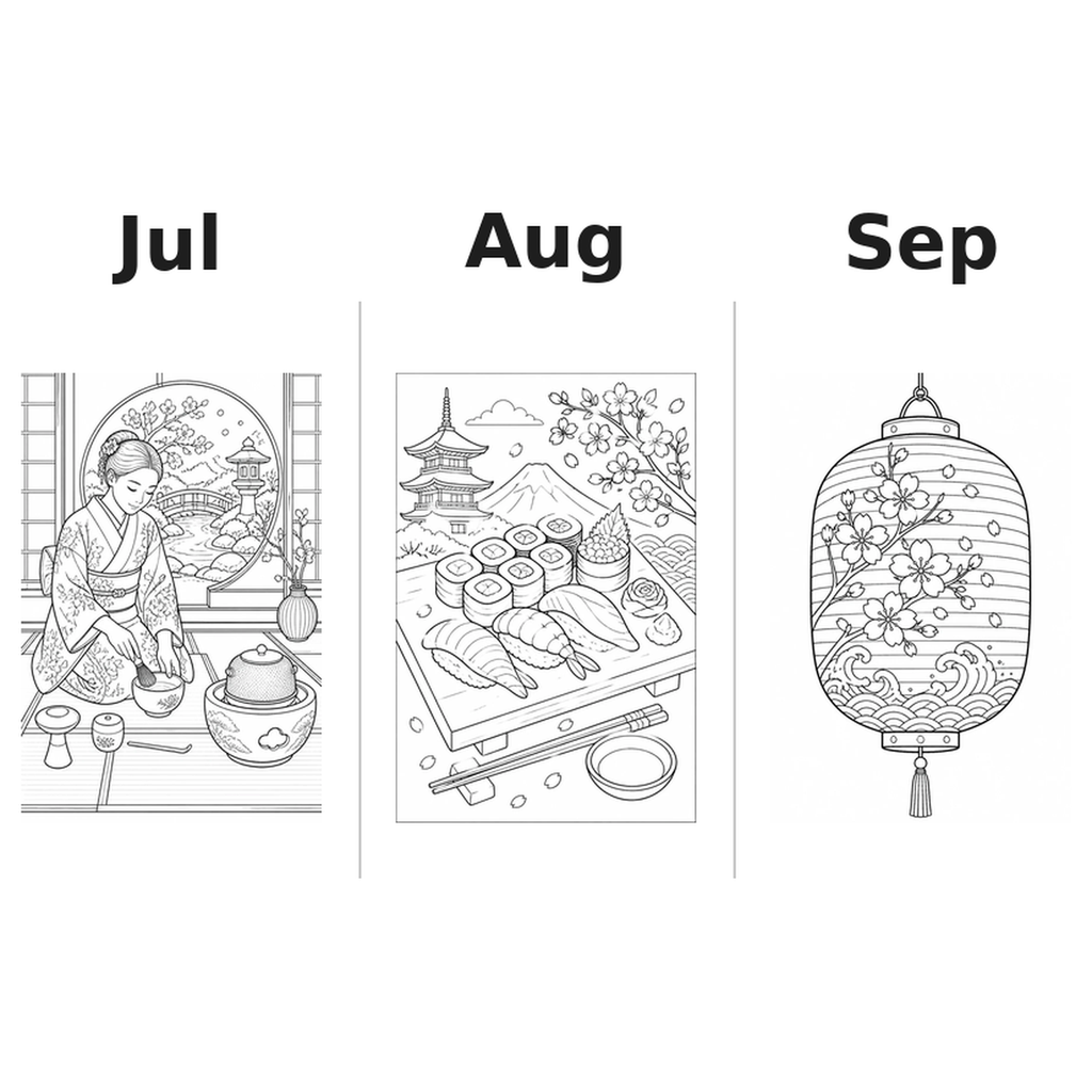 japan Kalender 2027 Motive Ausmalen 3