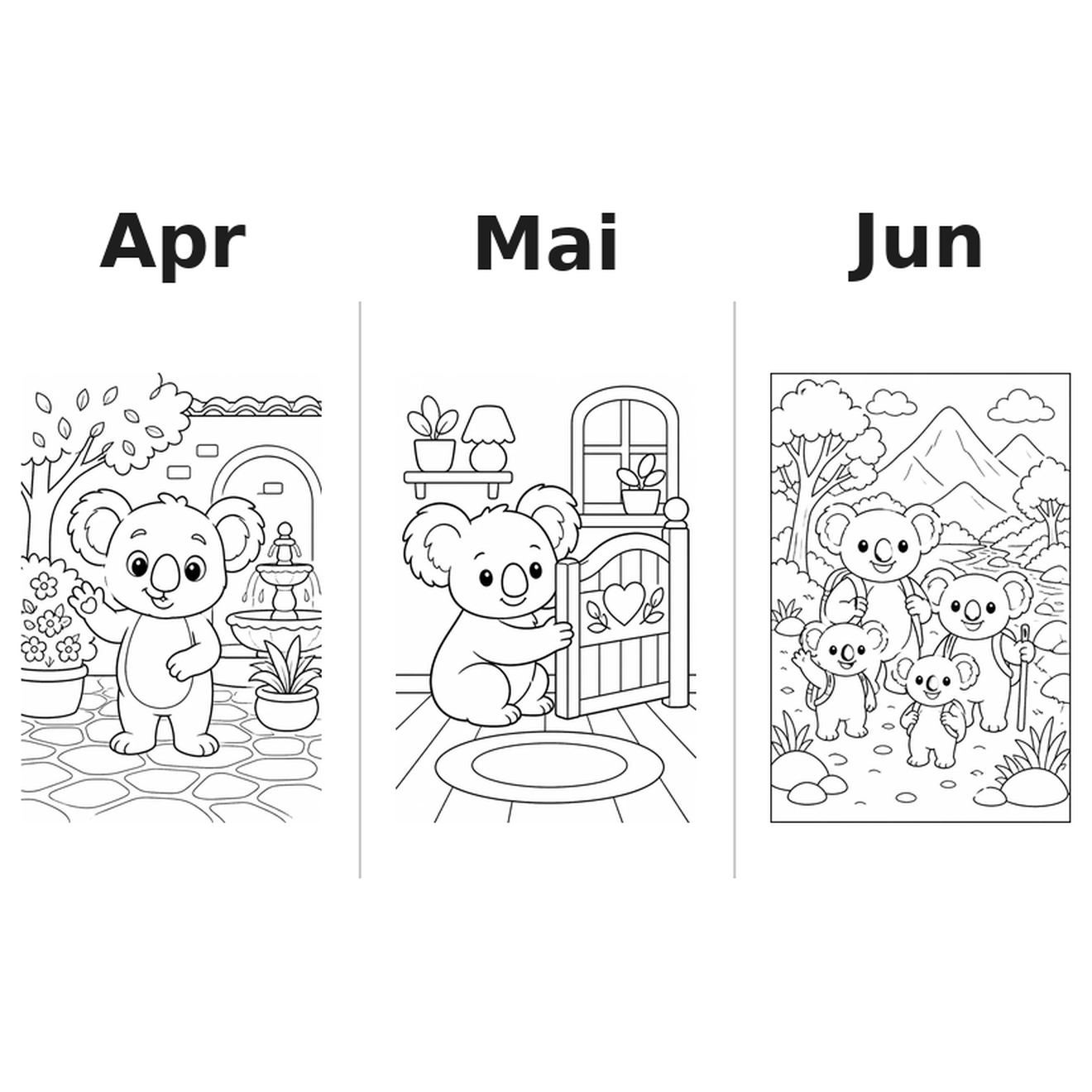 koalas_low Kalender 2027 Motive Ausmalen 2