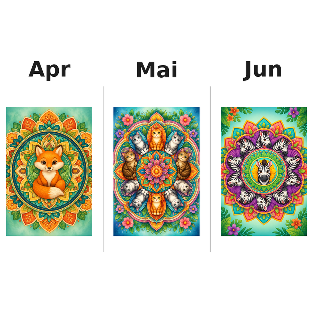 mandala Kalender 2027 Motive ausgemalt 2