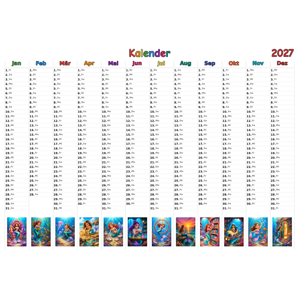 mermaids_medium Kalender 2027 ausgemalt