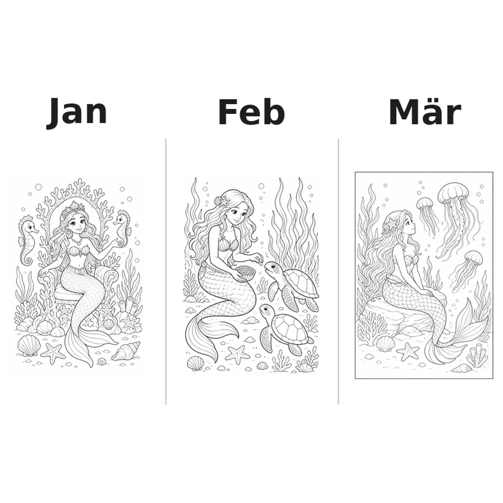 mermaids_medium Kalender 2027 Motive Ausmalen 1