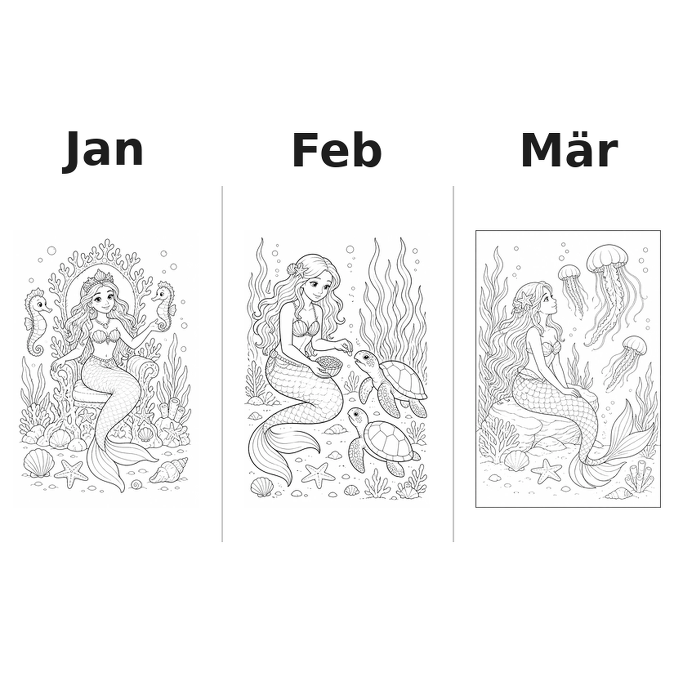 mermaids_medium Kalender 2027 Motive Ausmalen 1