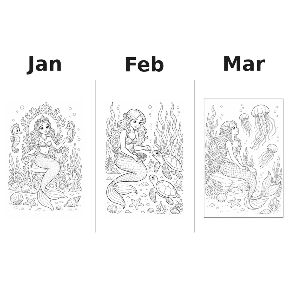mermaids_medium Kalender 2027 Motive Ausmalen 1