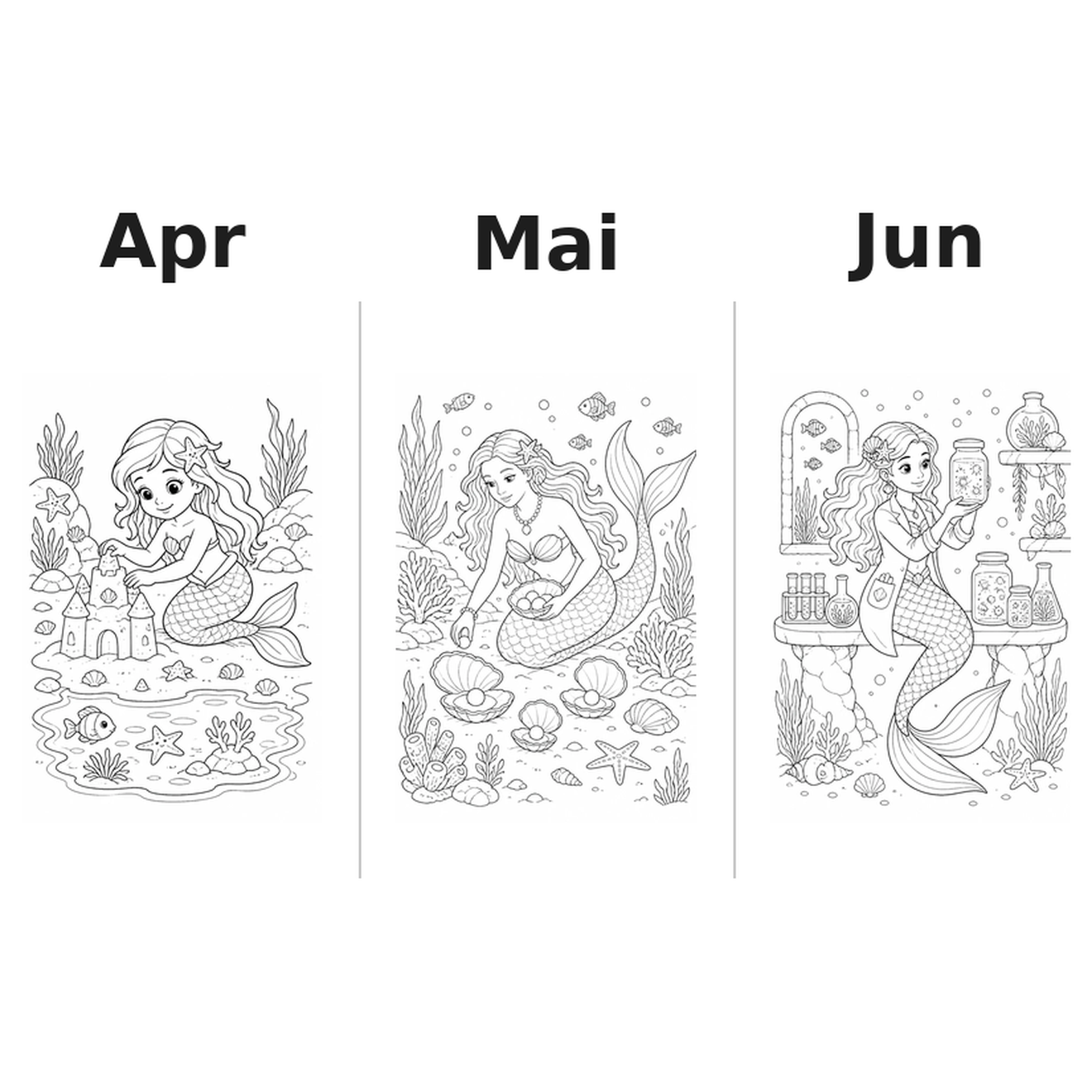 mermaids_medium Kalender 2027 Motive Ausmalen 2