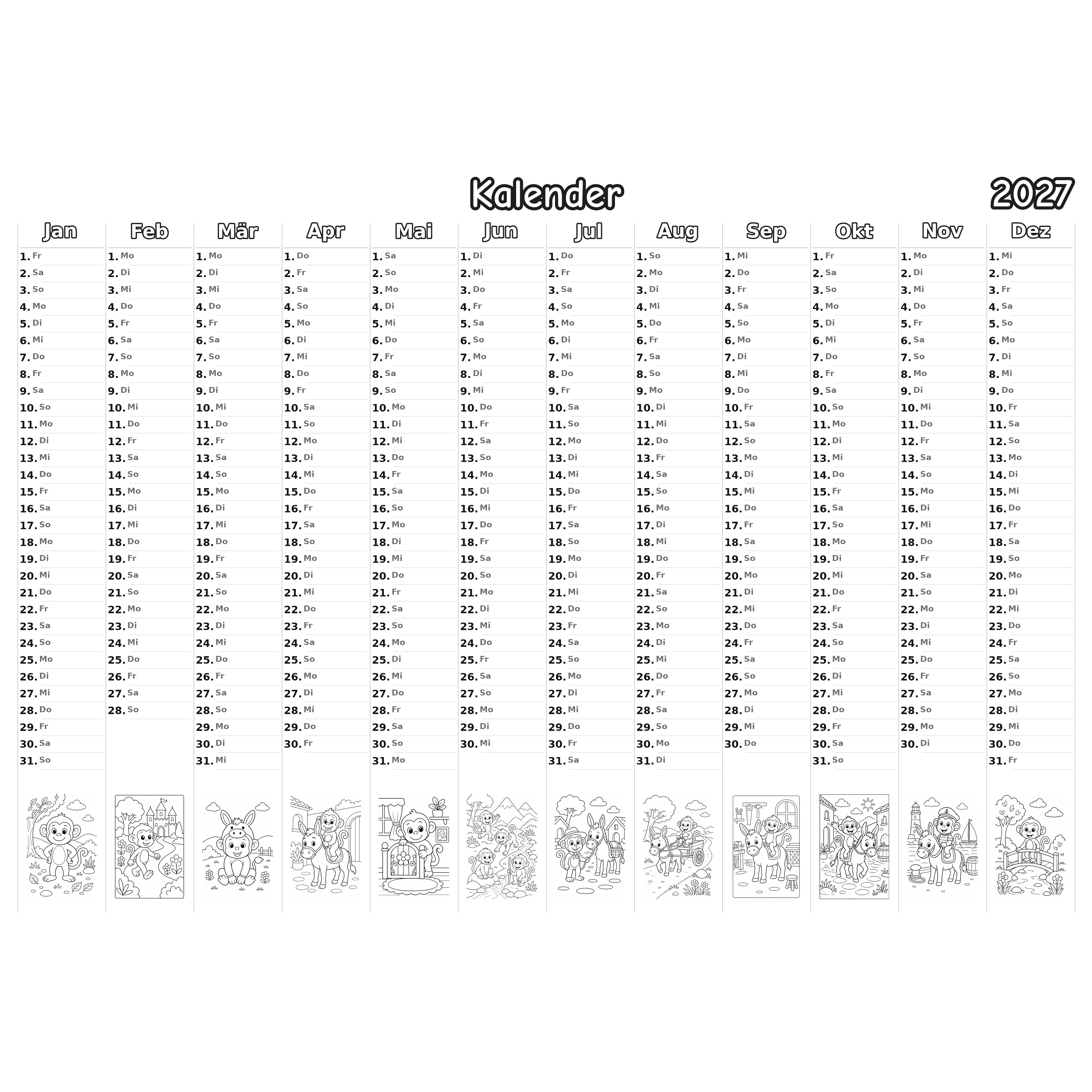 monkeys_low Kalender 2027 Ausmalen