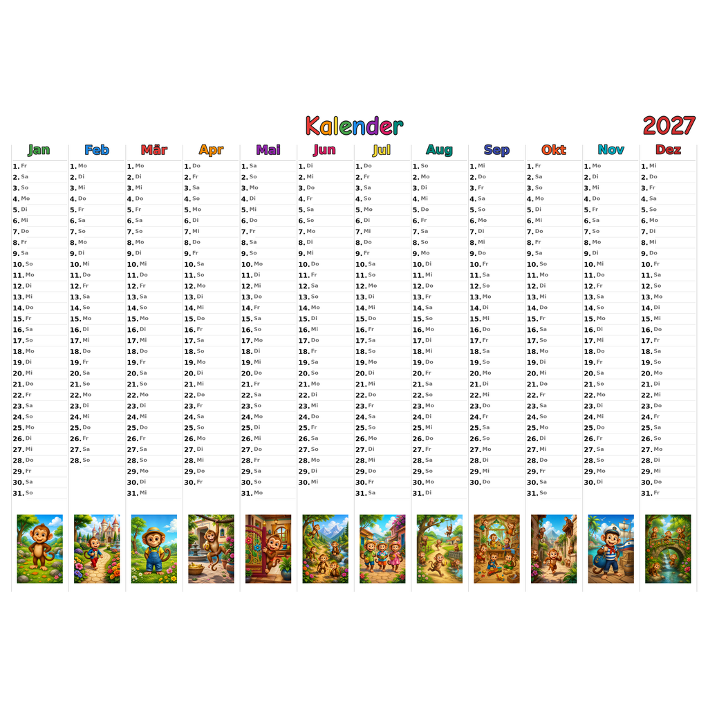 monkeys_low Kalender 2027 ausgemalt