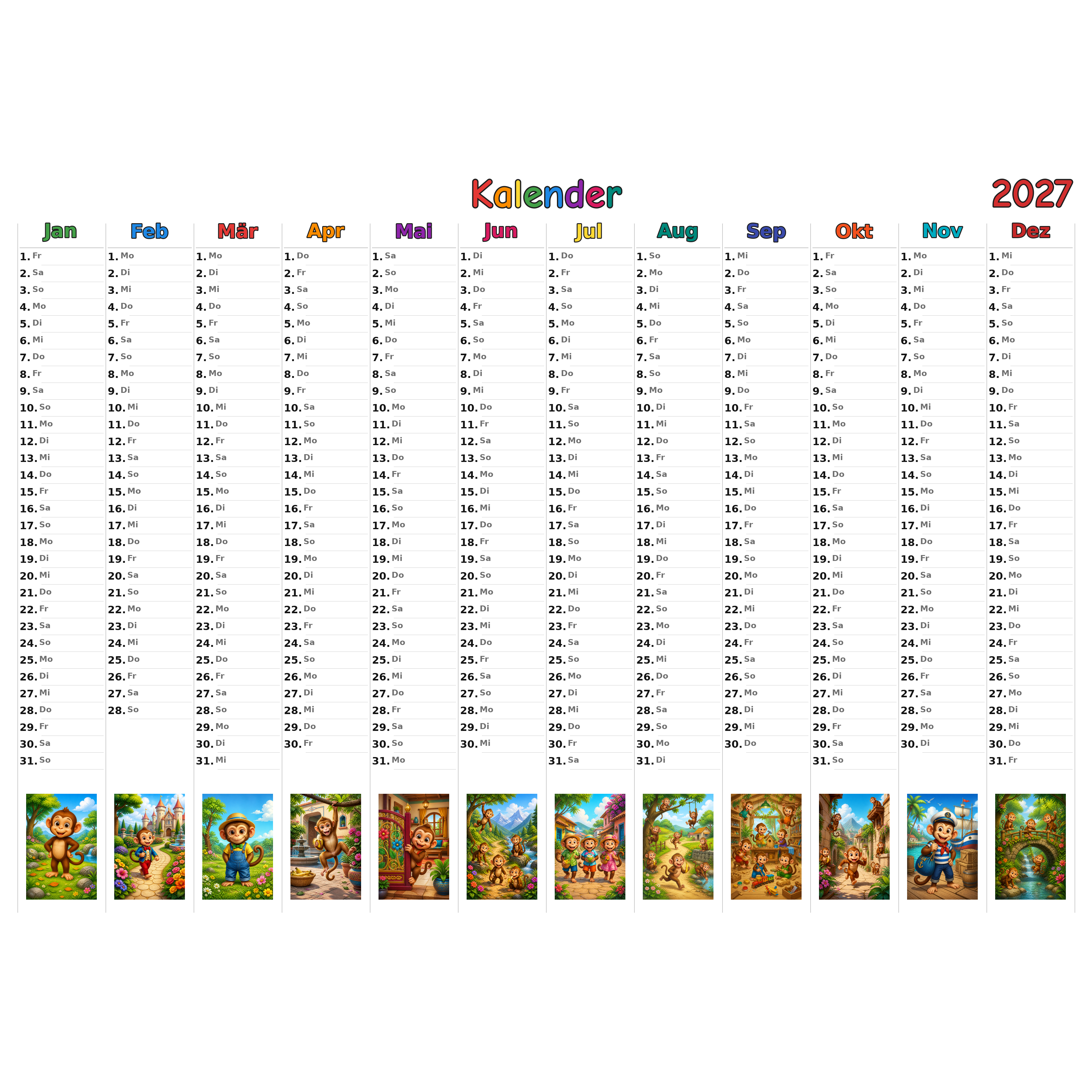 monkeys_low Kalender 2027 ausgemalt