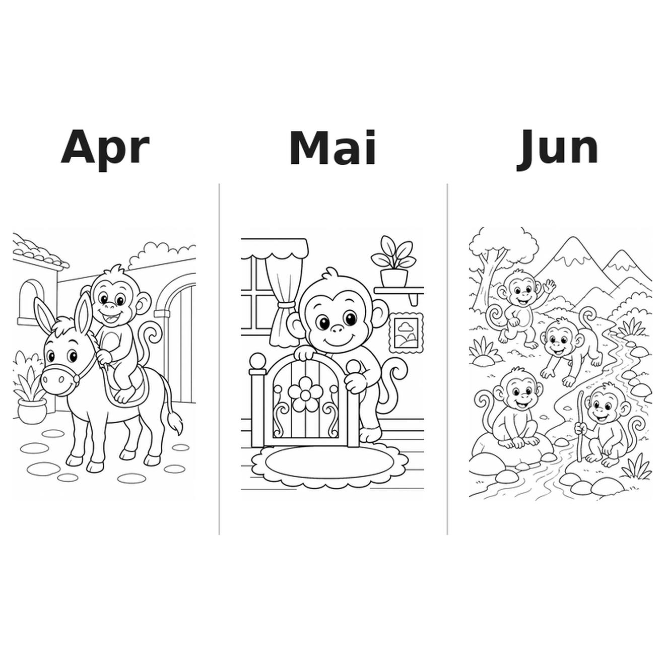 monkeys_low Kalender 2027 Motive Ausmalen 2