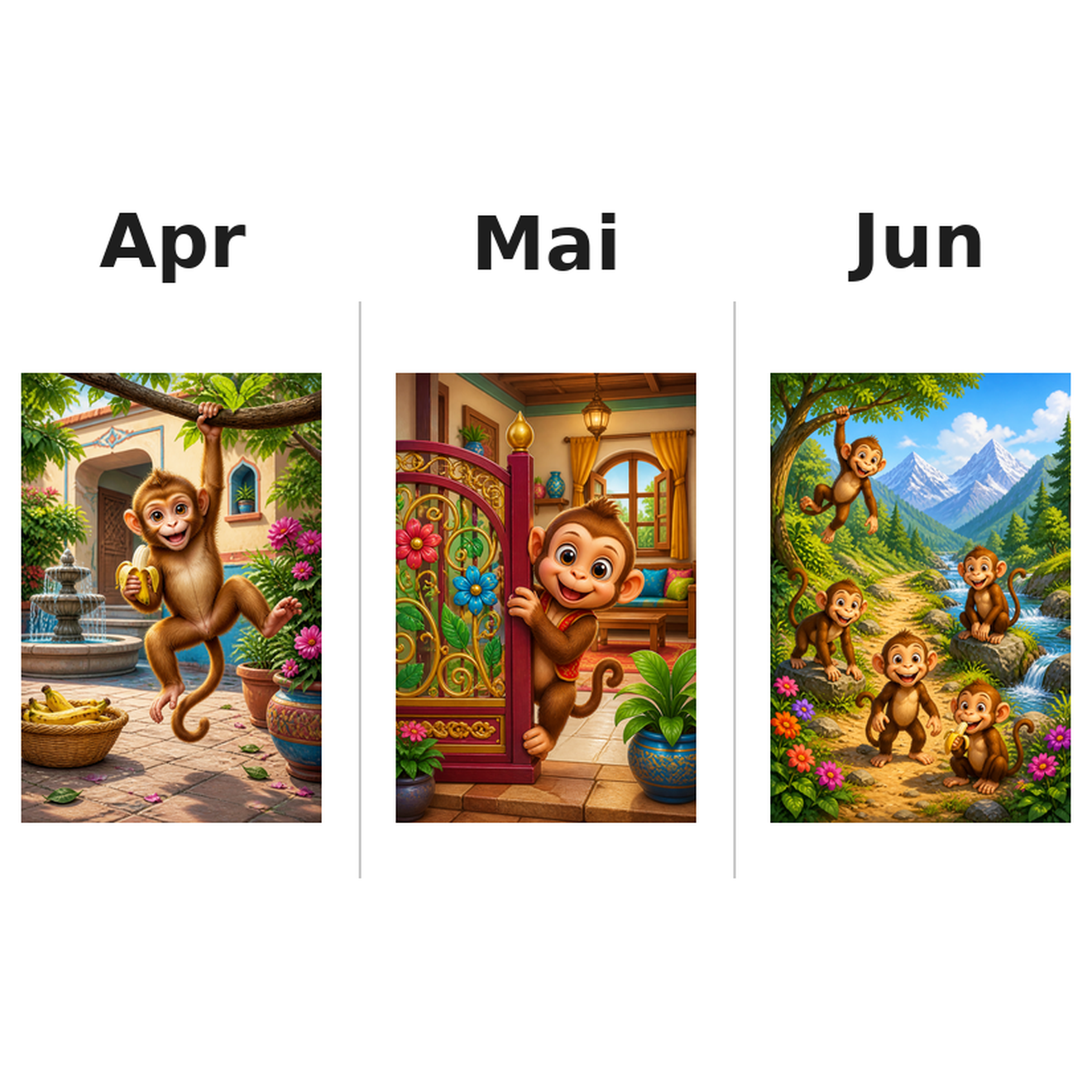 monkeys_low Kalender 2027 Motive ausgemalt 2