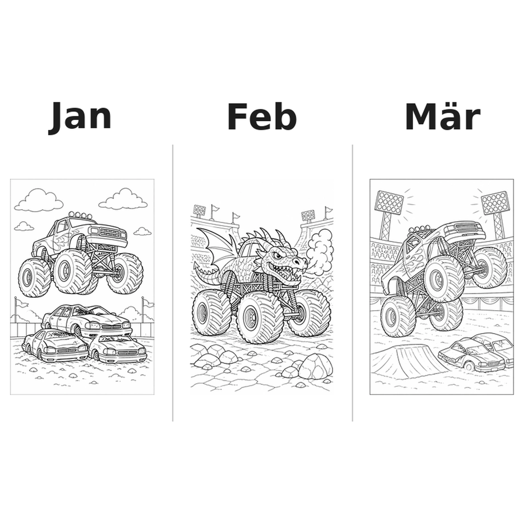 monster_trucks_medium Kalender 2027 Motive Ausmalen 1