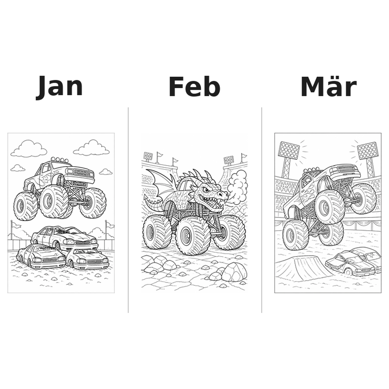monster_trucks_medium Kalender 2027 Motive Ausmalen 1