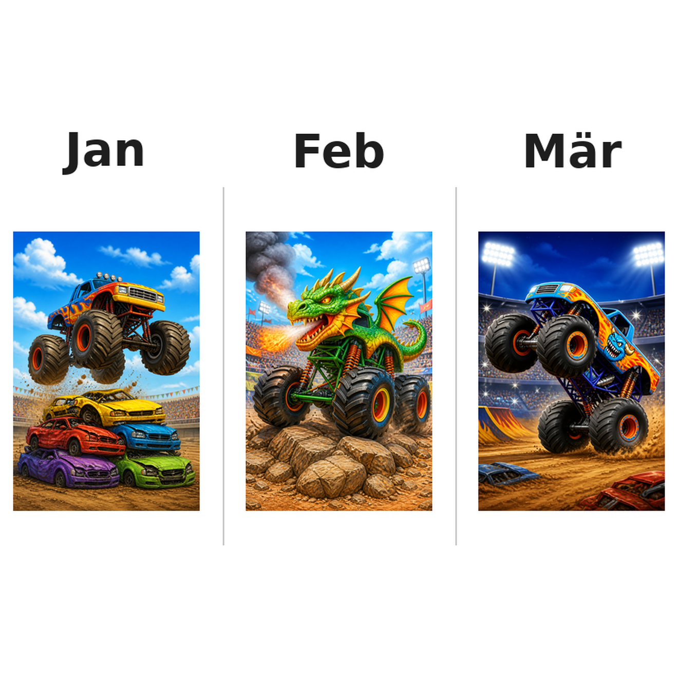 monster_trucks_medium Kalender 2027 Motive ausgemalt 1