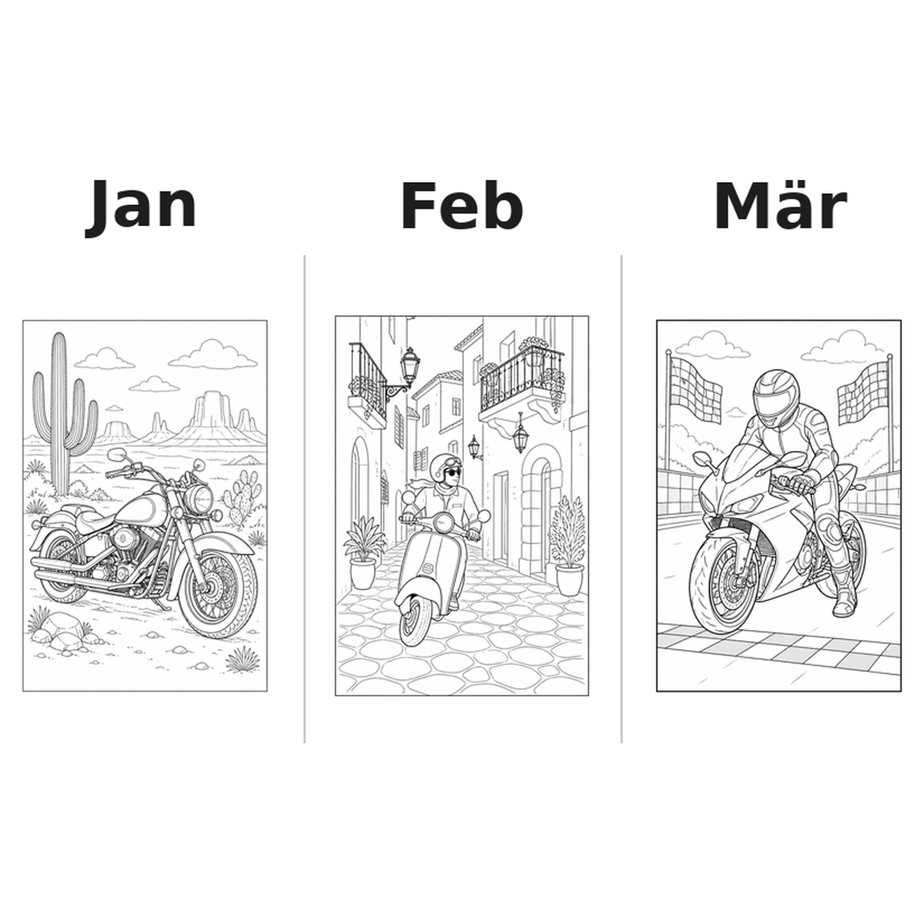 motorcycles_medium Kalender 2027 Motive Ausmalen 1