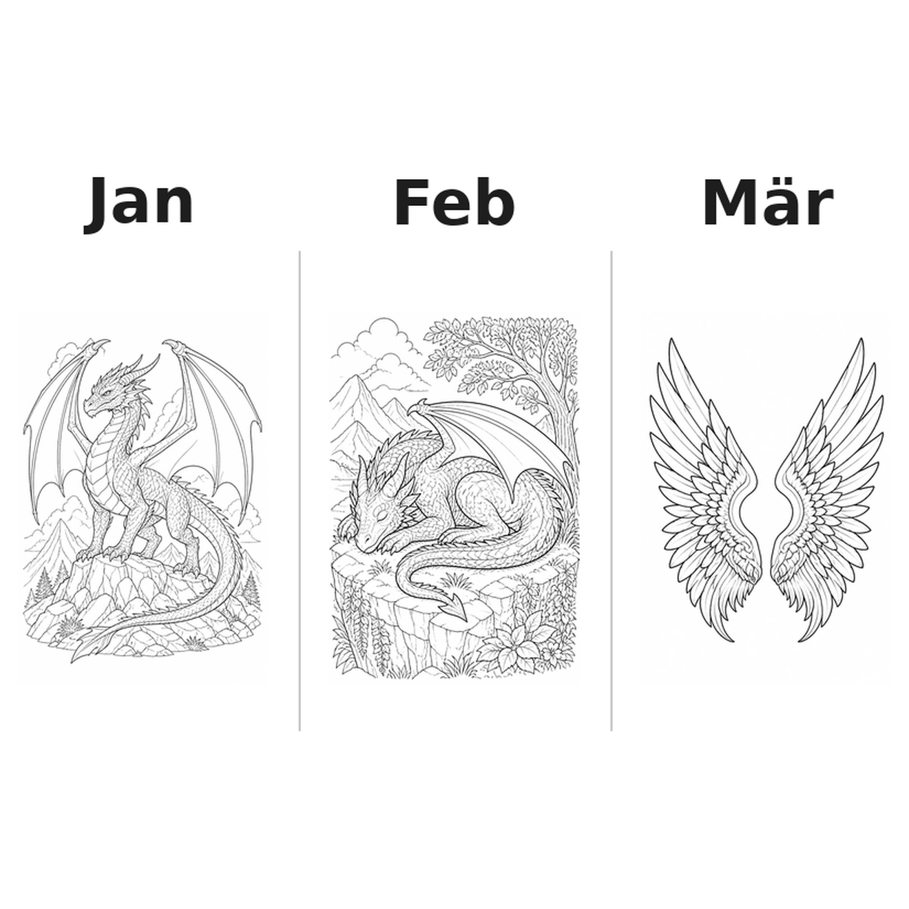 mythical Kalender 2027 Motive Ausmalen 1