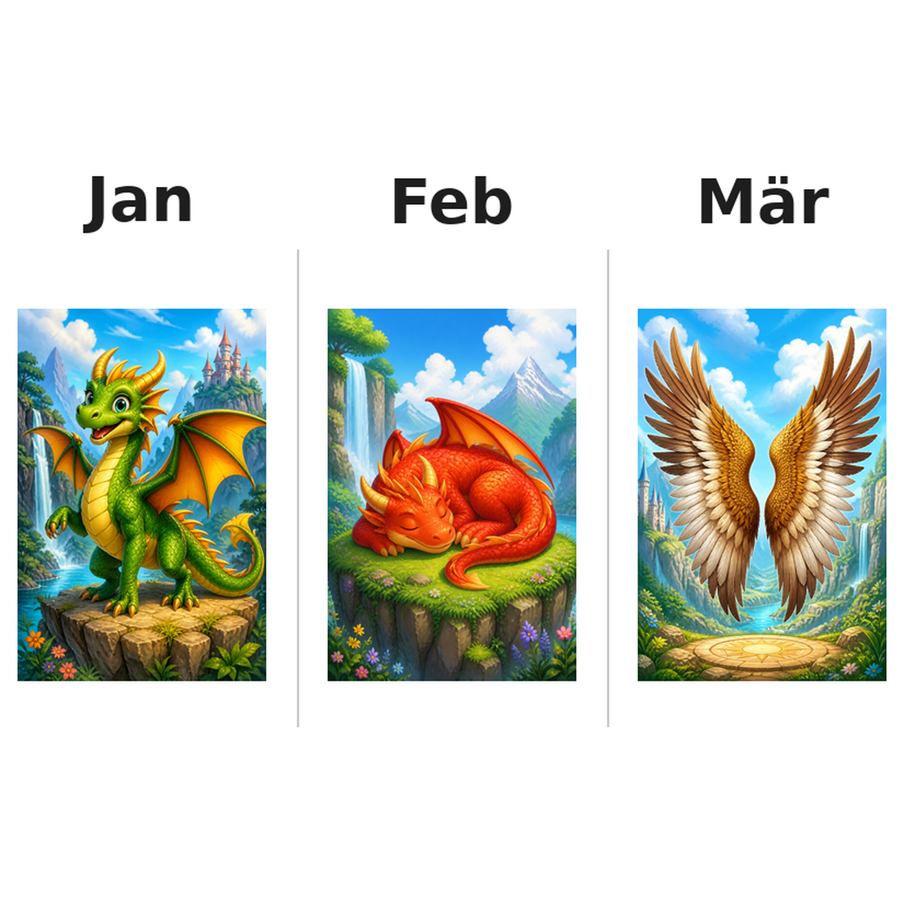 mythical Kalender 2027 Motive ausgemalt 1