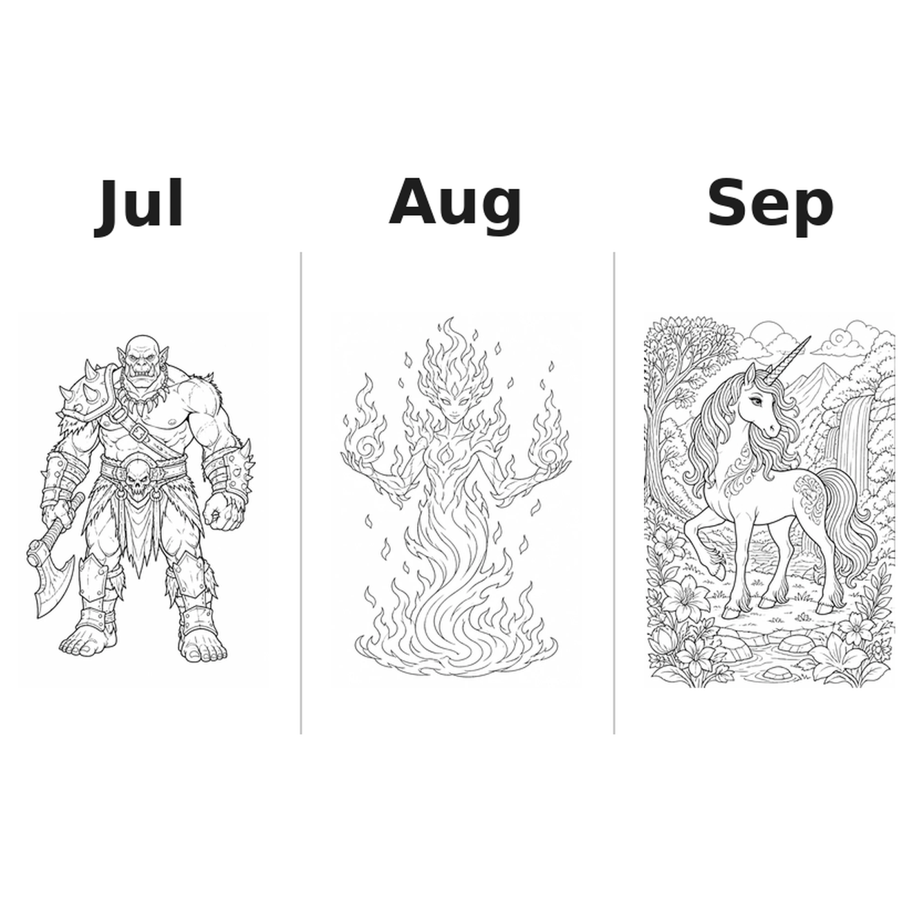 mythical Kalender 2027 Motive Ausmalen 3