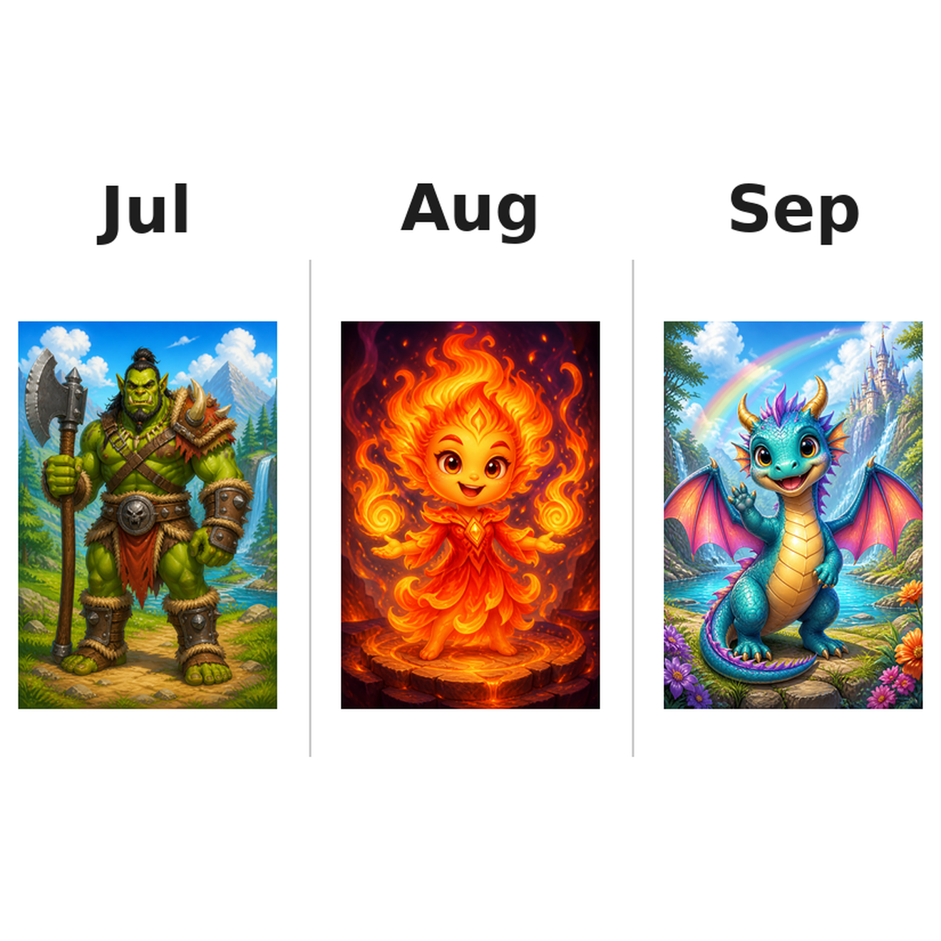 mythical Kalender 2027 Motive ausgemalt 3