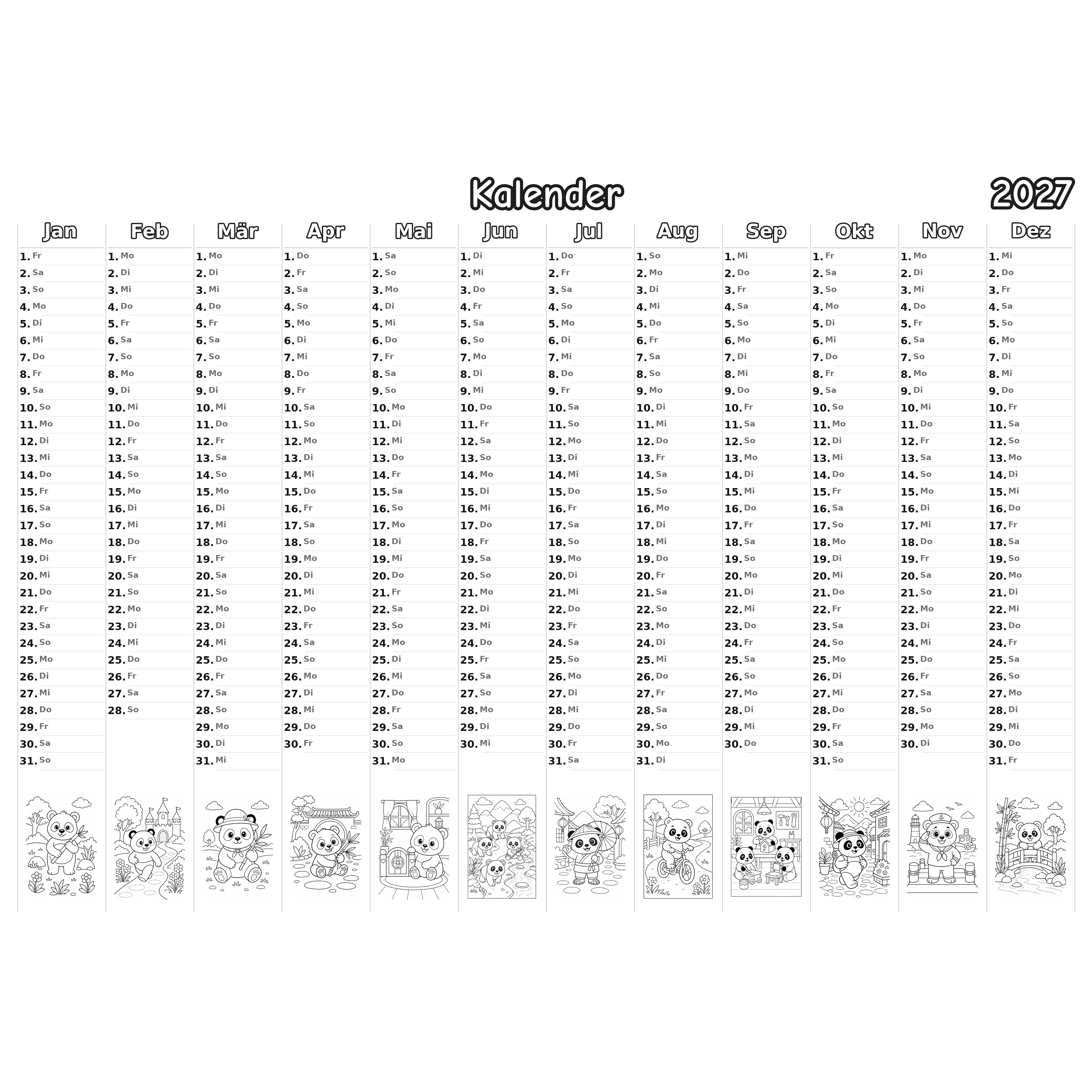 panda_low Kalender 2027 Ausmalen
