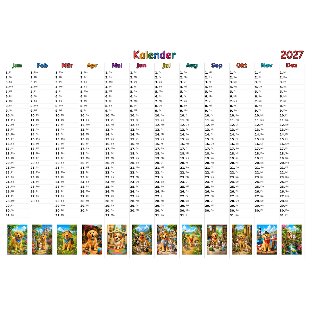 pets Kalender 2027 ausgemalt