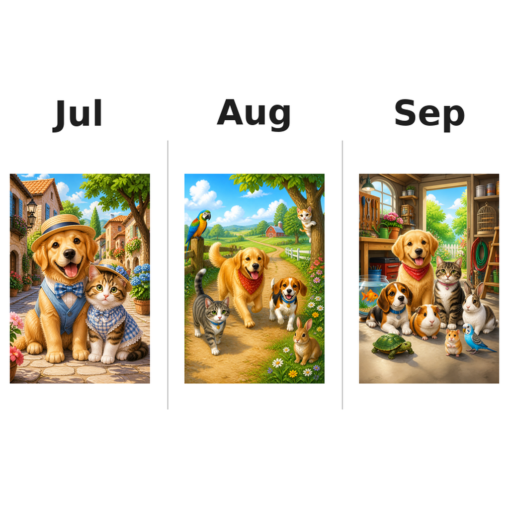 pets Kalender 2027 Motive ausgemalt 3