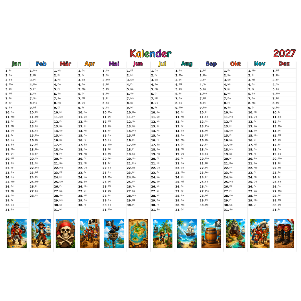 pirates Kalender 2027 ausgemalt