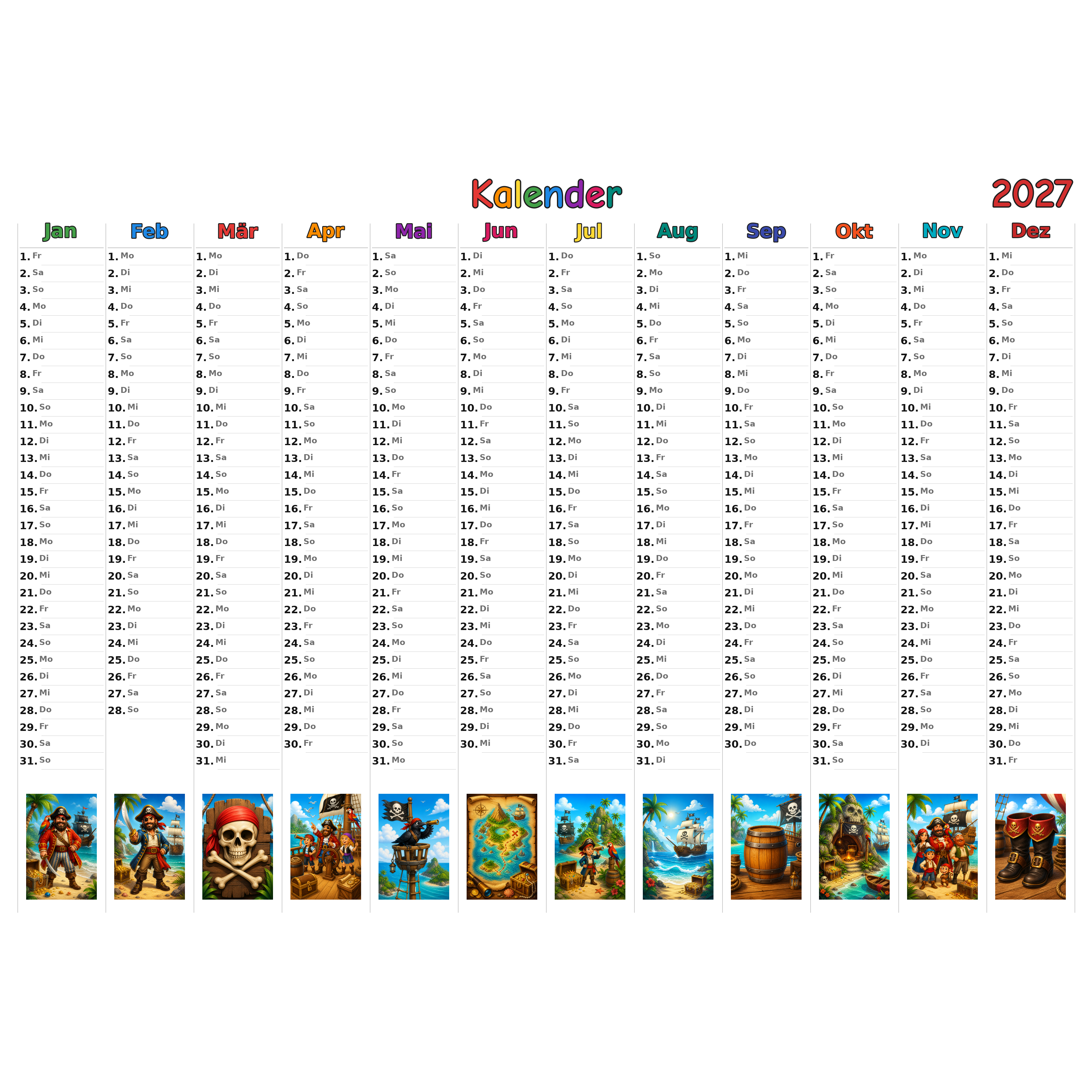 pirates Kalender 2027 ausgemalt