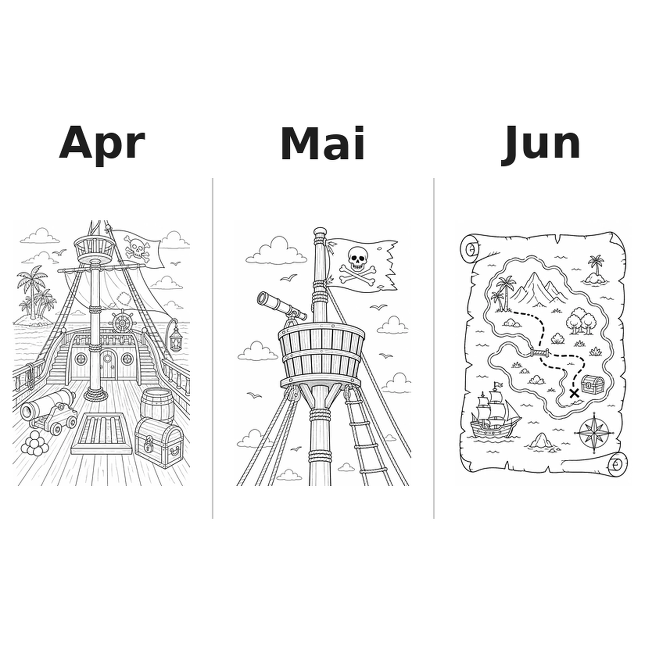 pirates Kalender 2027 Motive Ausmalen 2