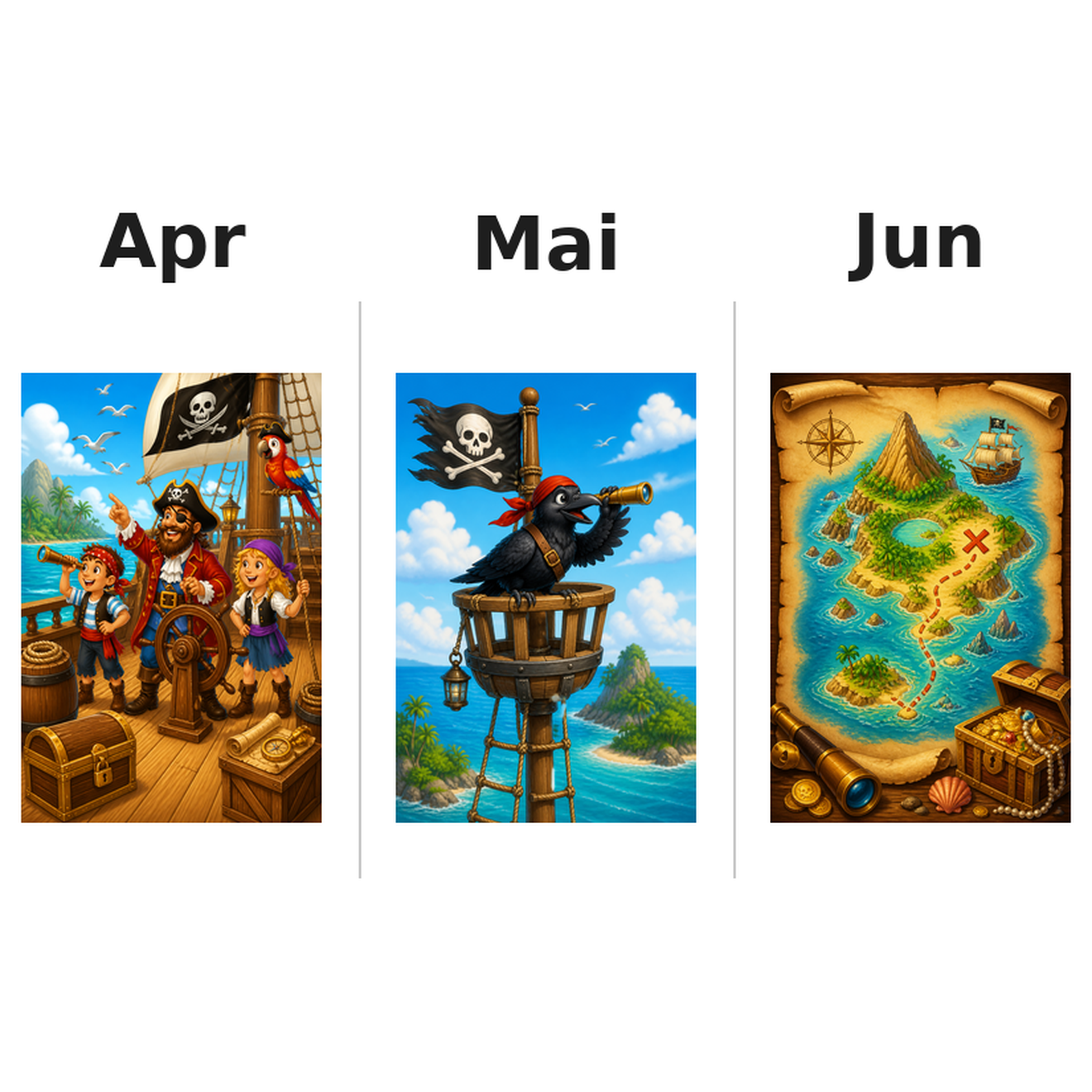pirates Kalender 2027 Motive ausgemalt 2