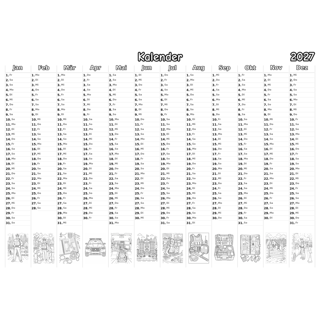 police Kalender 2027 Ausmalen