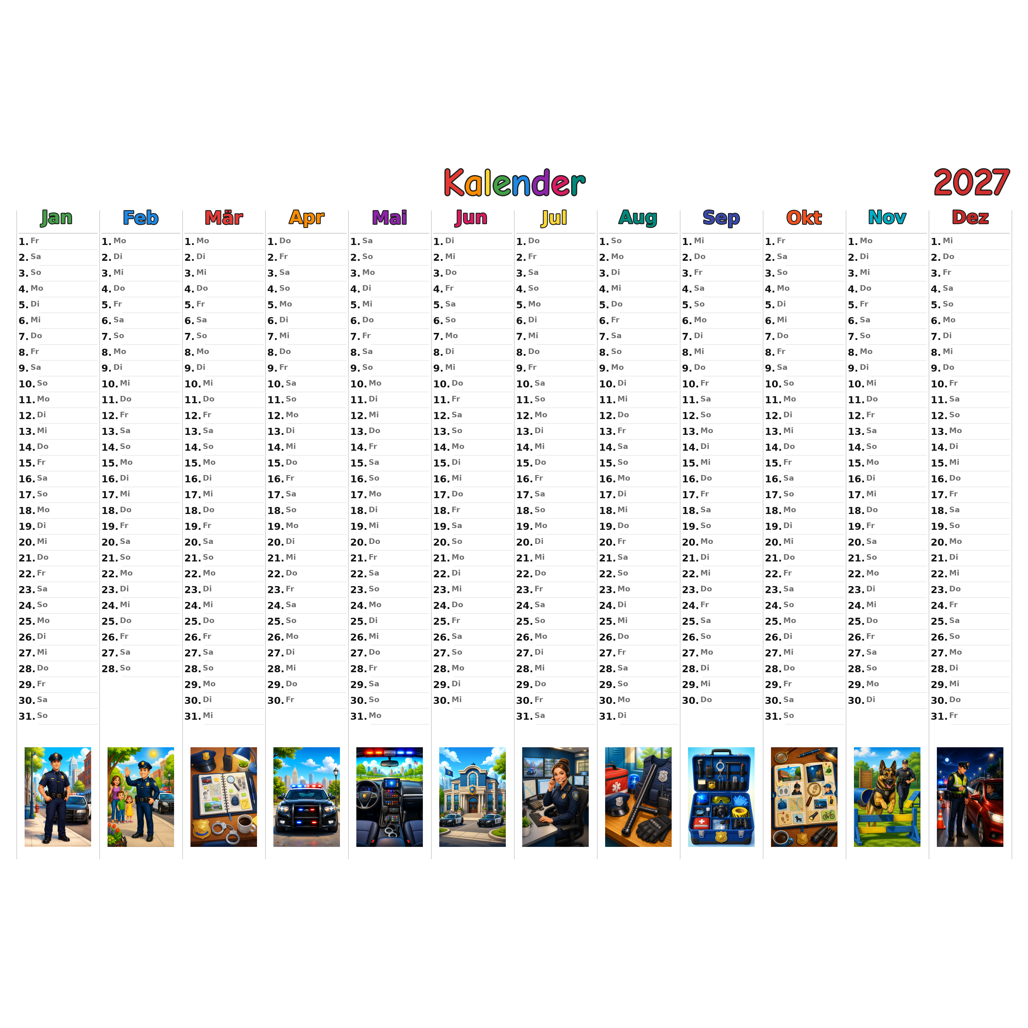 police Kalender 2027 ausgemalt